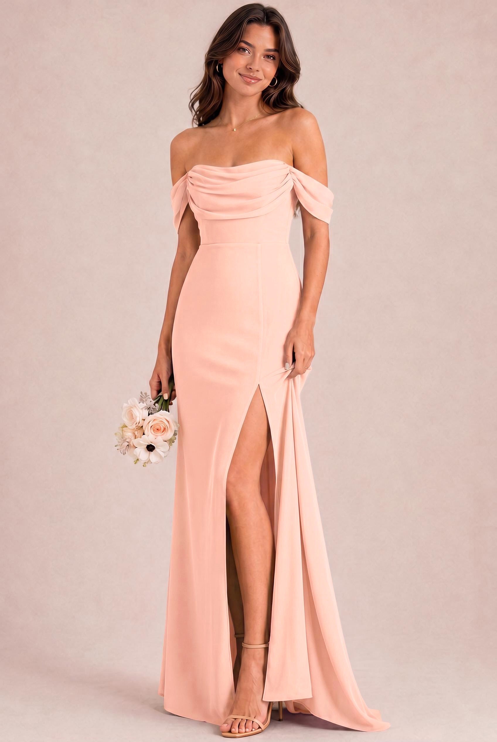 Off-the-Shoulder Chiffon Bridesmaid Dress