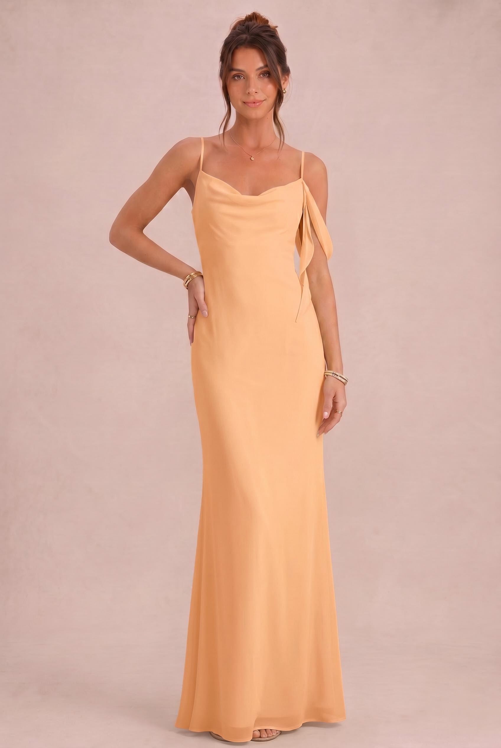 Chiffon Cowl Neck Sheath Bridesmaid Dress