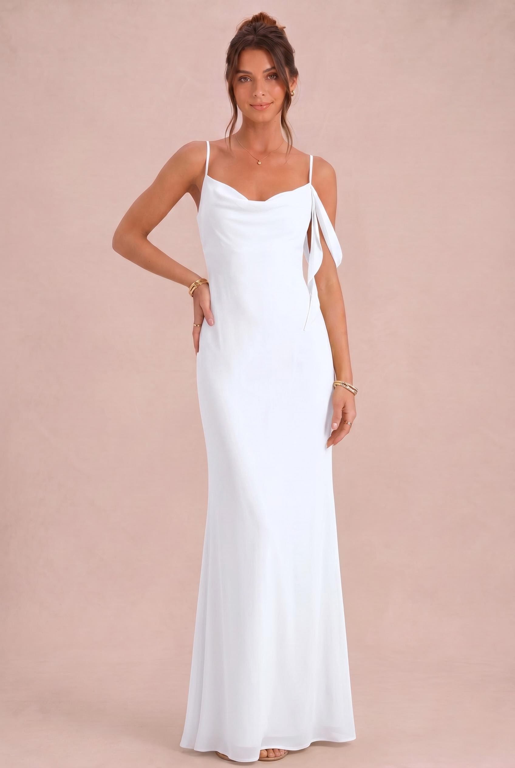Chiffon Cowl Neck Sheath Bridesmaid Dress
