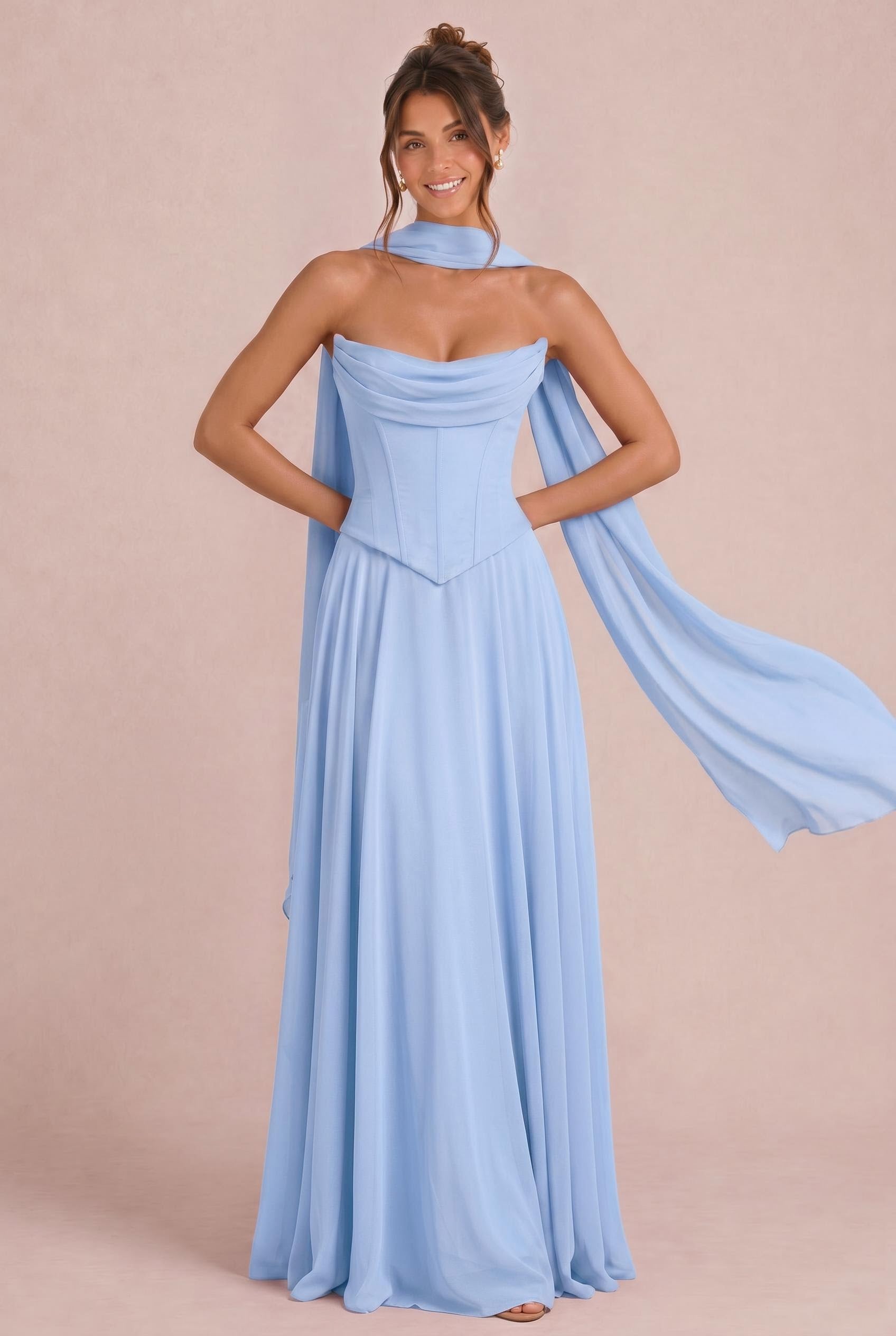 Two-piece Chiffon Corset Bridesmaid Dress