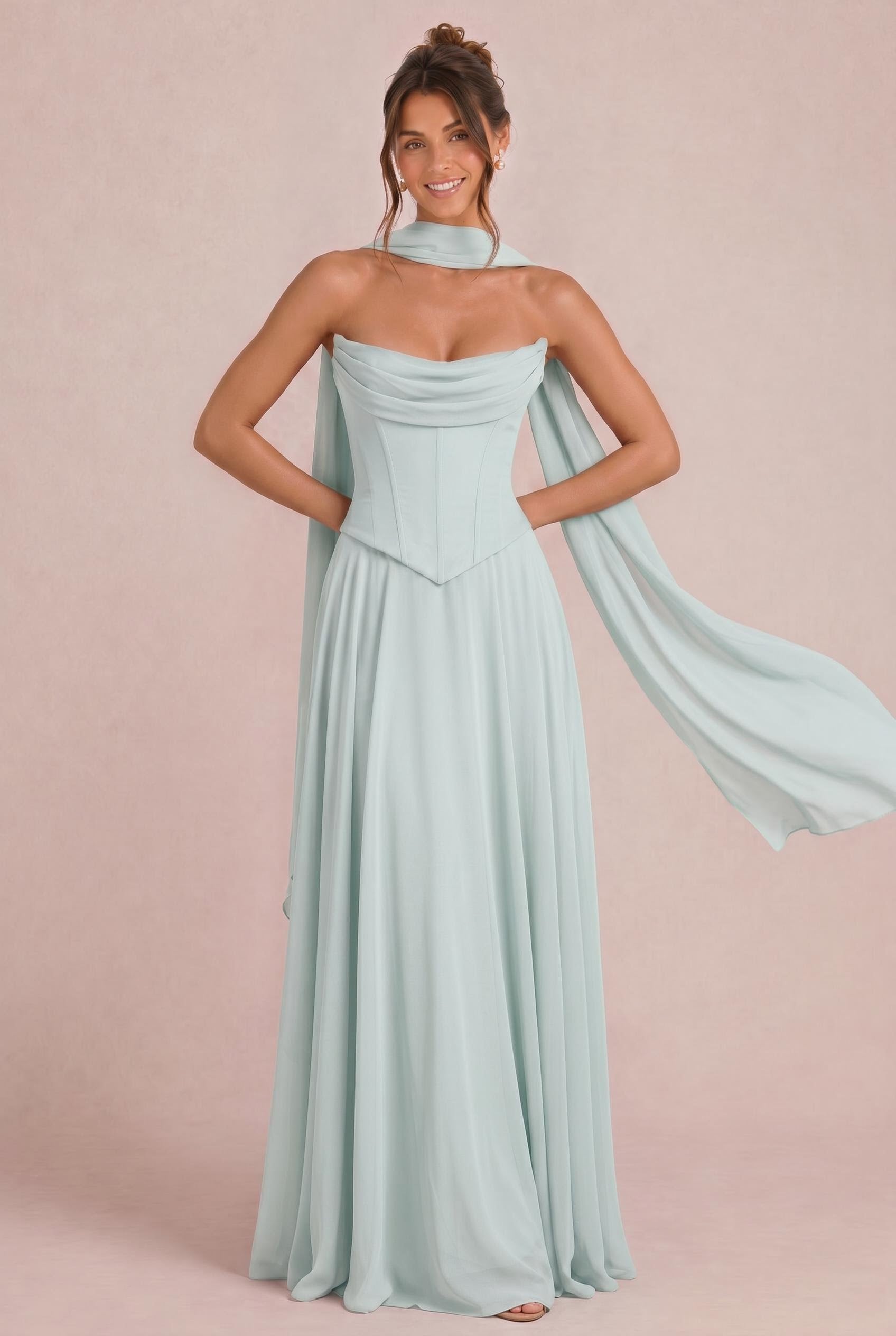 Two-piece Chiffon Corset Bridesmaid Dress