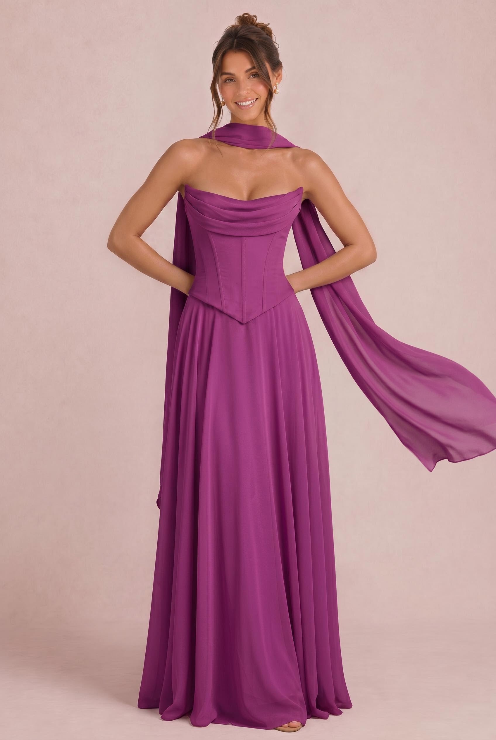 Two-piece Chiffon Corset Bridesmaid Dress