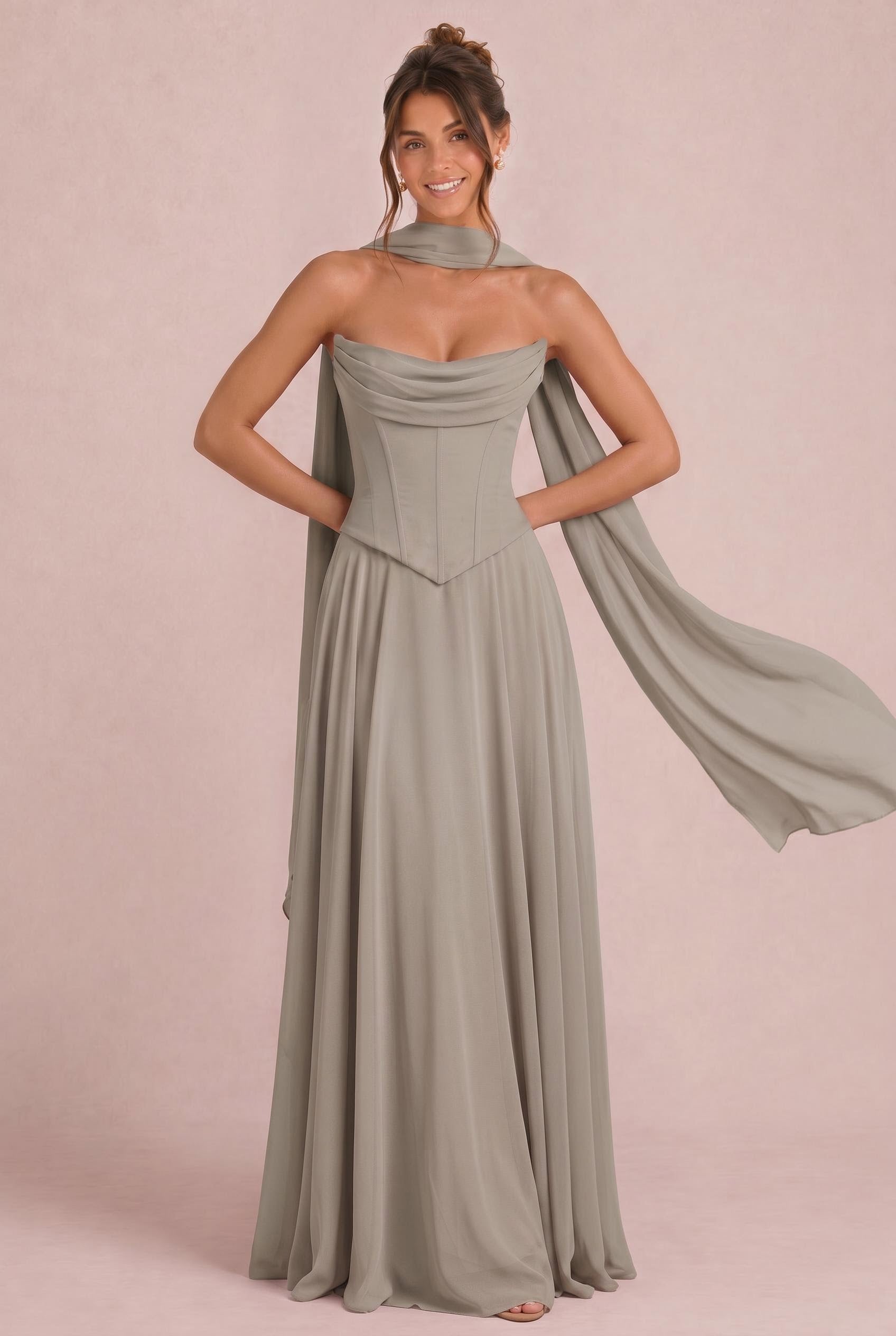 Two-piece Chiffon Corset Bridesmaid Dress
