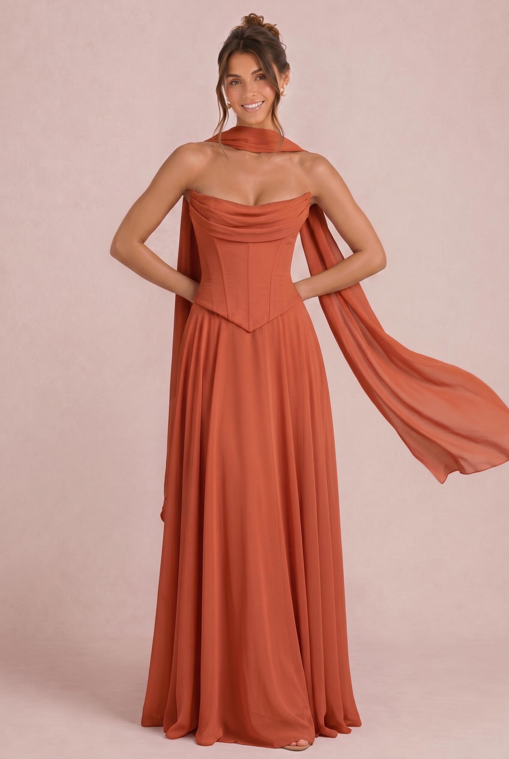Two-piece Chiffon Corset Bridesmaid Dress