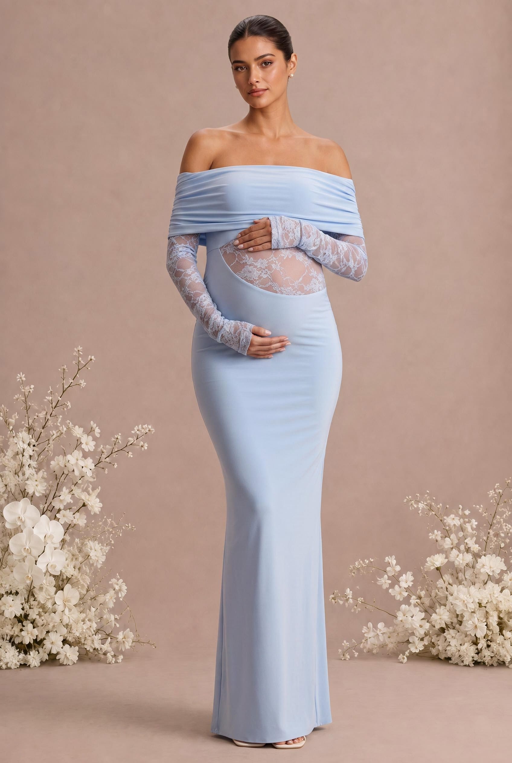 Off-the-Shoulder Lace Maternity Wedding Dress