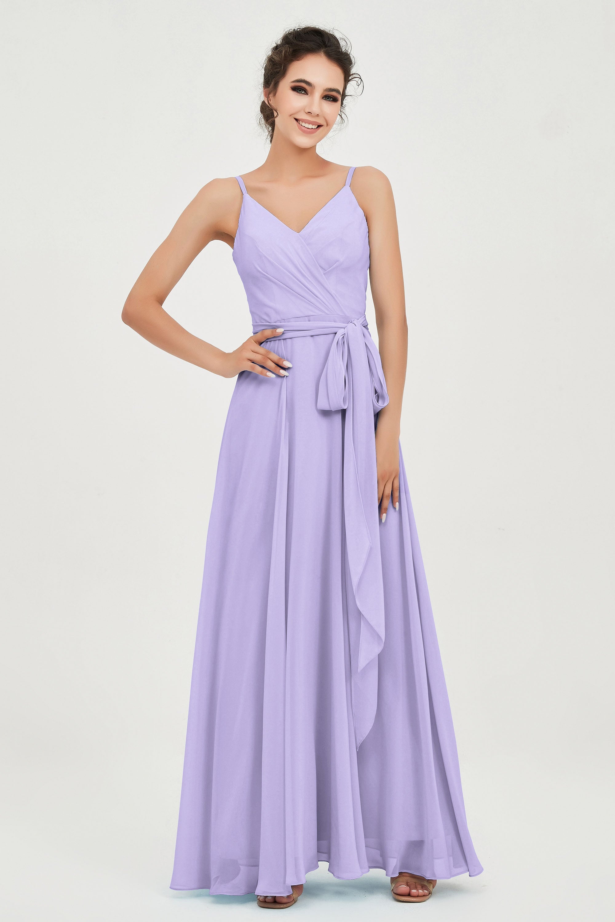 Long Spaghetti Strap Chiffon Bridesmaid Dress Sunset Plus Size