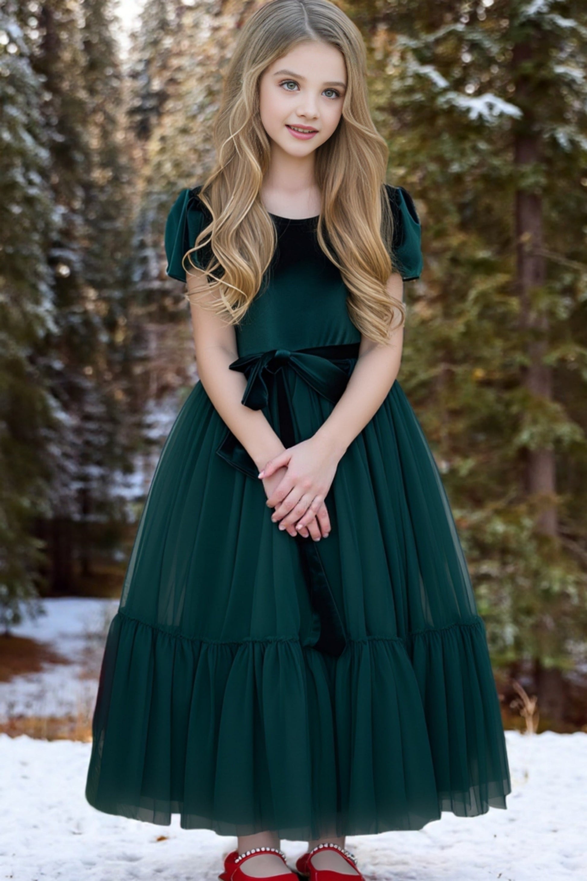 DUNTERY Scoop Neck Short Sleeves Flower Girl Dress With Bowknot DUNTERY Scoop Neck Short Sleeves Flower Girl Dress With Bowknot