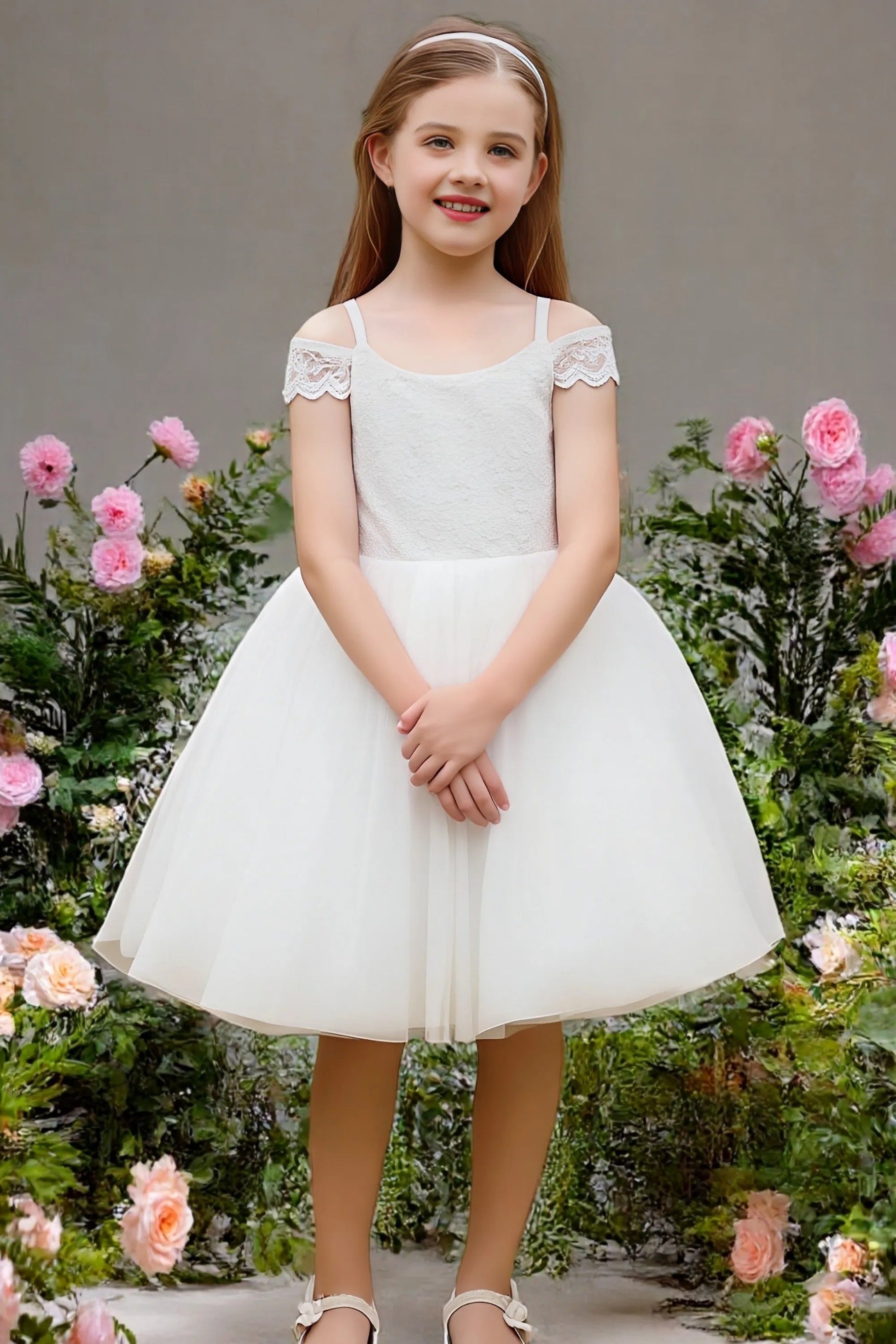Lace Off-the-Shoulder A-Line Tulle Flower Girl Dress DUNTERY Lace Off-the-Shoulder A-Line Tulle Flower Girl Dress DUNTERY