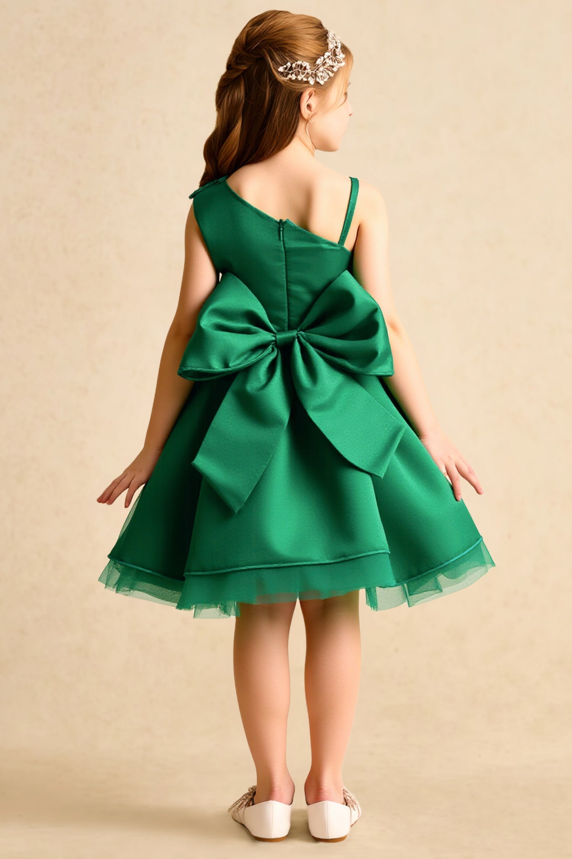 DUNTERY A-Line Asymmetric Shoulders Flower Girl Dress With Bow DUNTERY A-Line Asymmetric Shoulders Flower Girl Dress With Bow