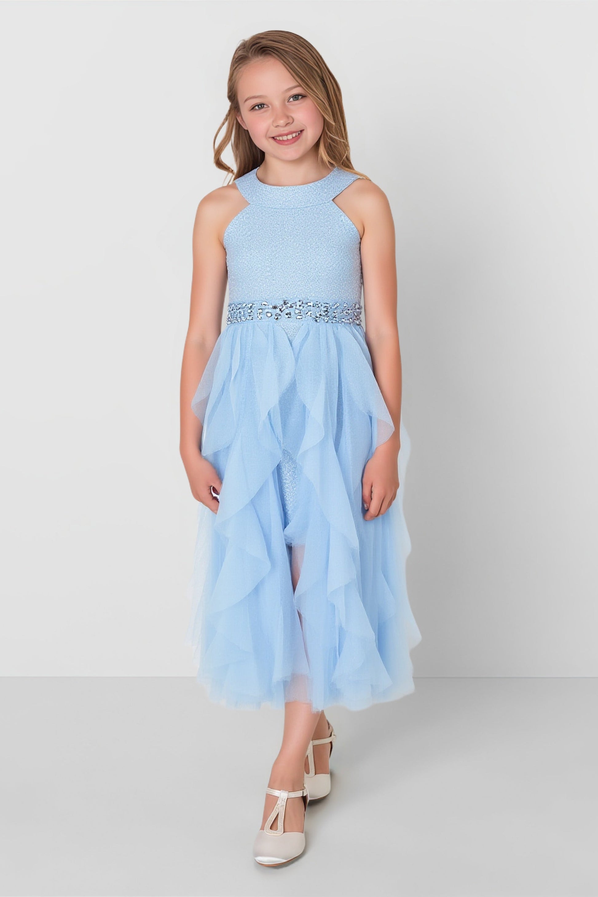 Halter Neck Ruffles Flower Girl Dress With Rhinestone DUNTERY Halter Neck Ruffles Flower Girl Dress With Rhinestone DUNTERY