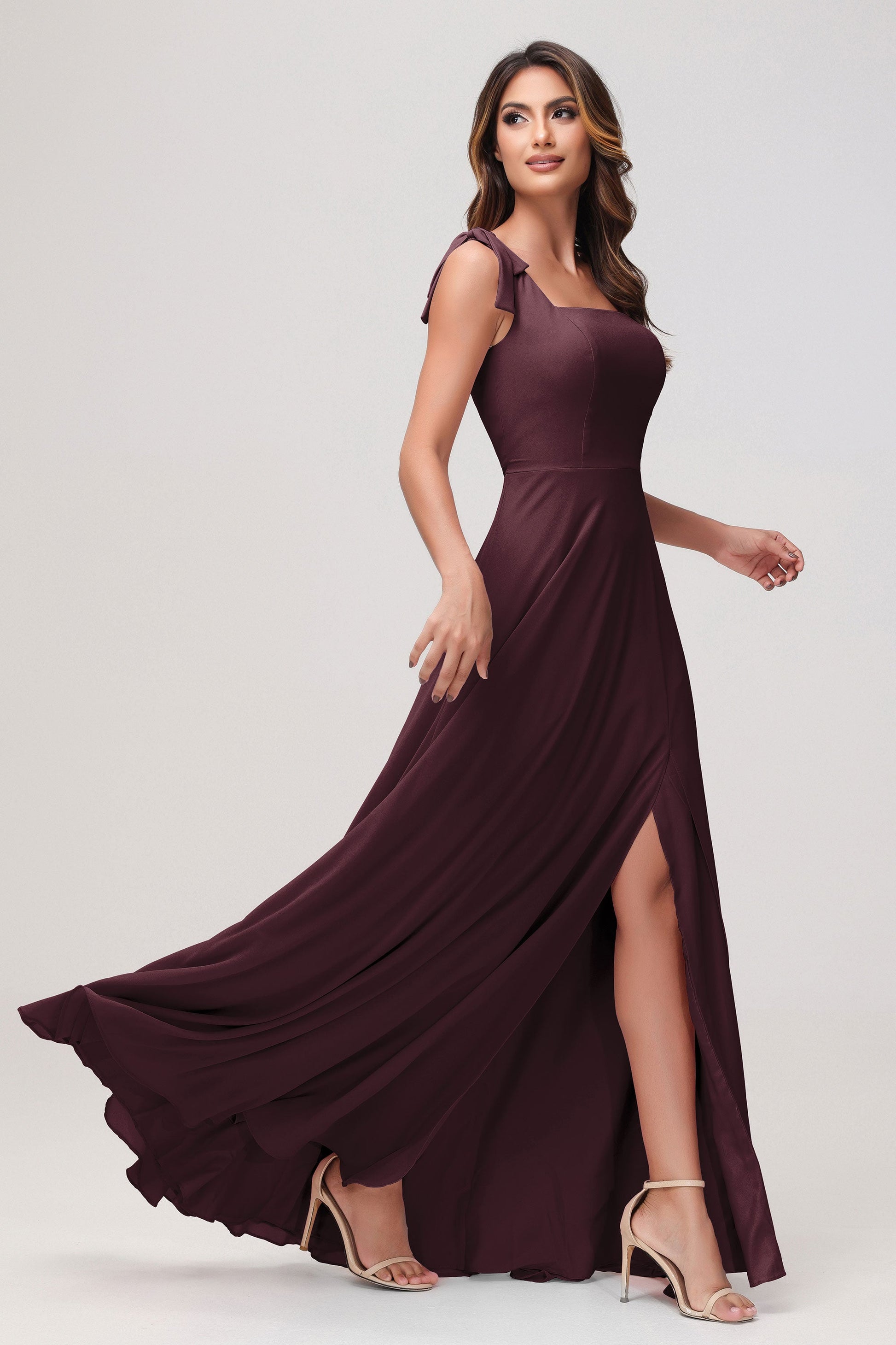 chiffon split dress Women's Fuschia Chiffon Plunge Neck Drape Front Split Backless Maxi Dress, fuchsia