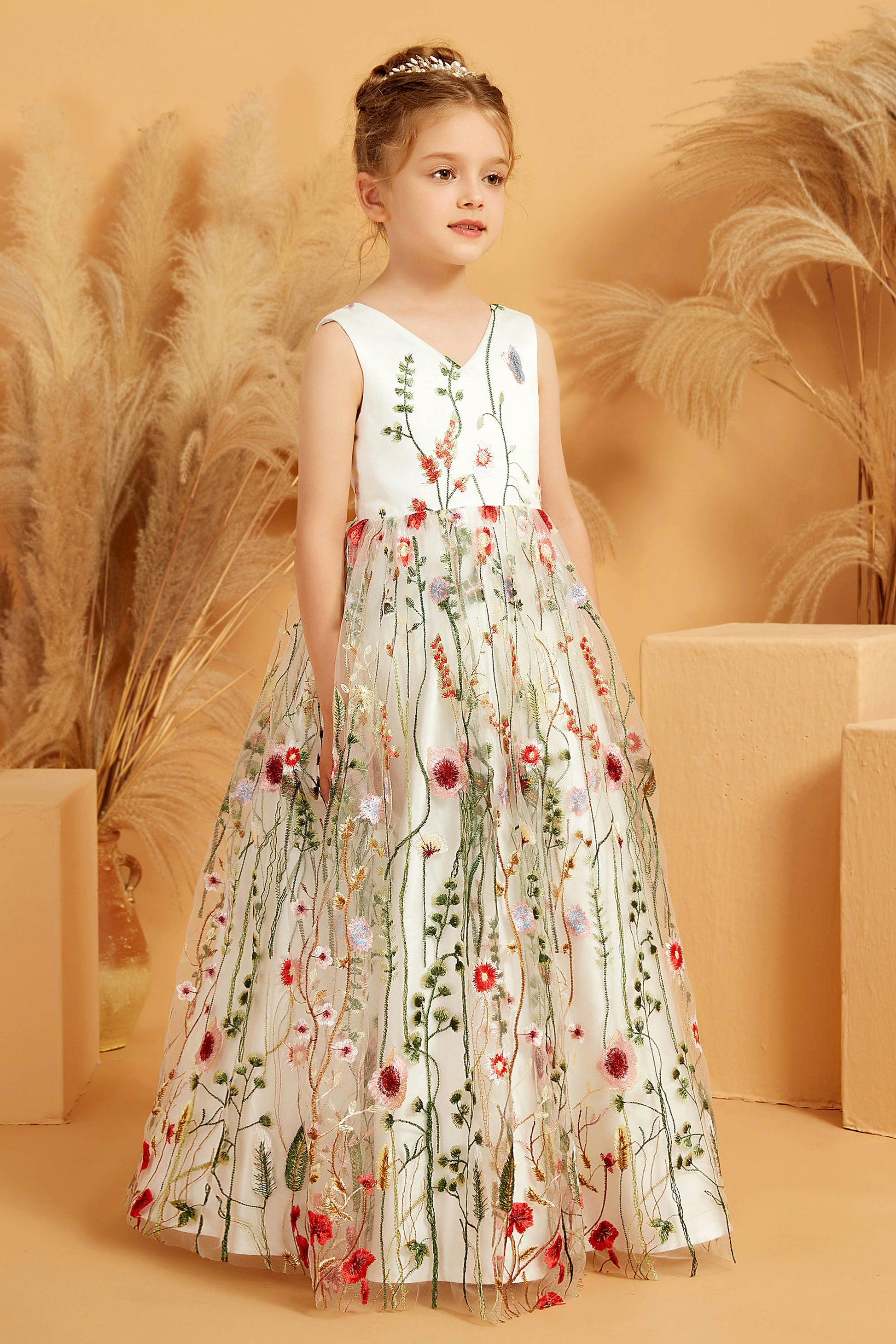 A-Line Floral V Neck Lace Maxi Flower Girl Dress DUNTERY A-Line Floral V Neck Lace Maxi Flower Girl Dress DUNTERY