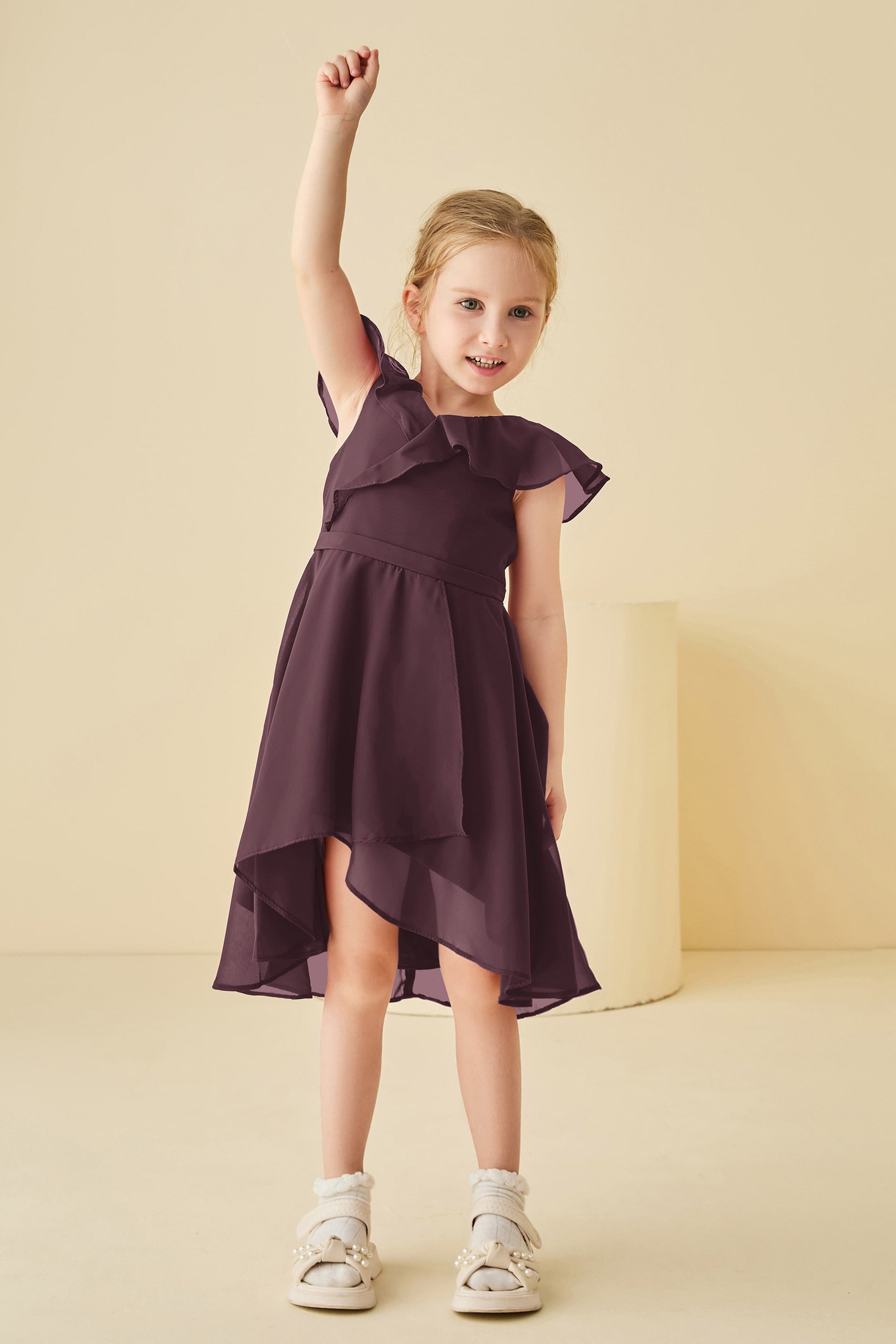 Duntery Flutter Sleeves Short Asymmetrical Junior Bridesmaid Dress, Orchid Duntery Flutter Sleeves Short Asymmetrical Junior Bridesmaid Dress, Orchid