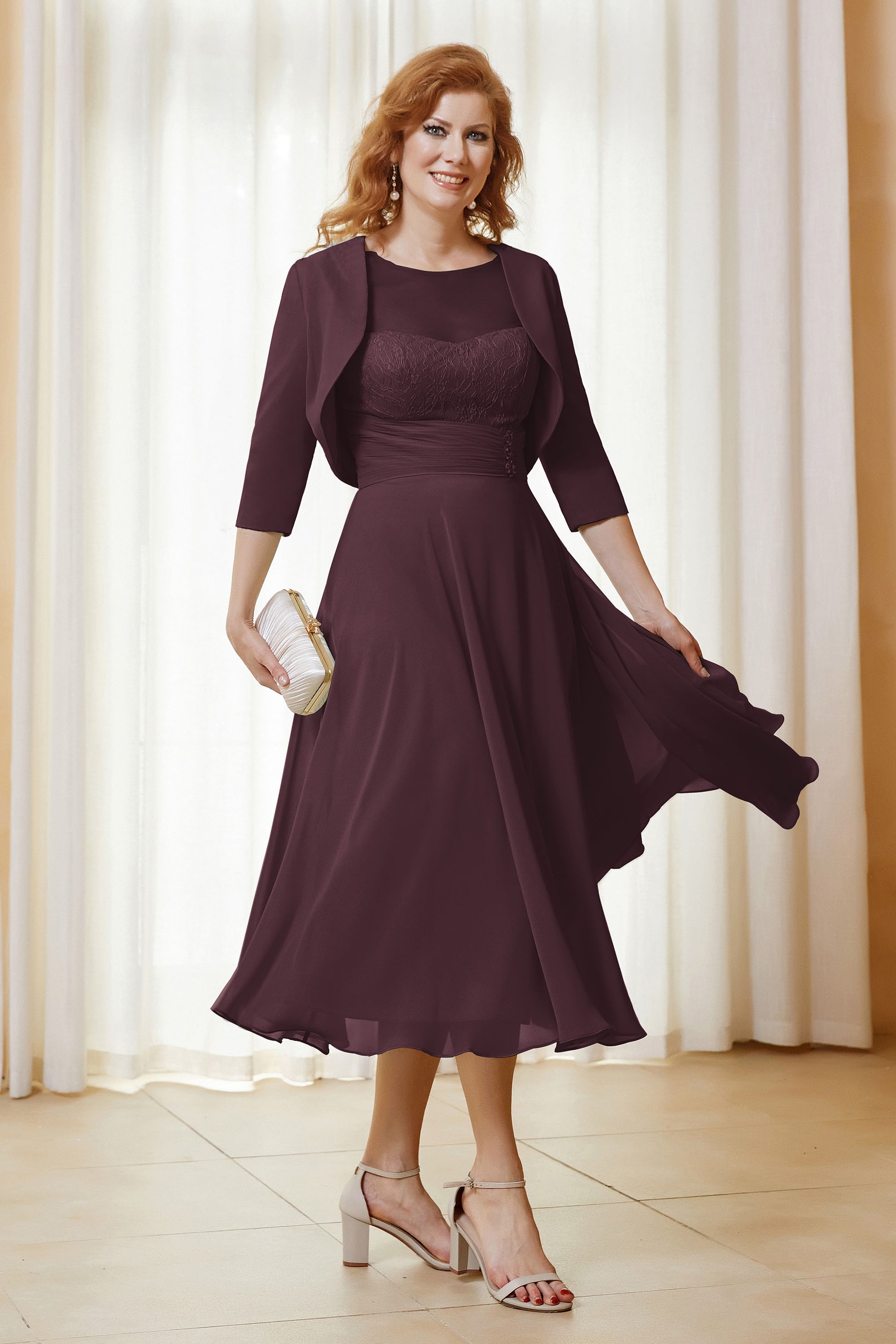 chiffon dress jacket Jessica Howard Women's 3/4 Sleeve Solid Chiffon Jacket Dress