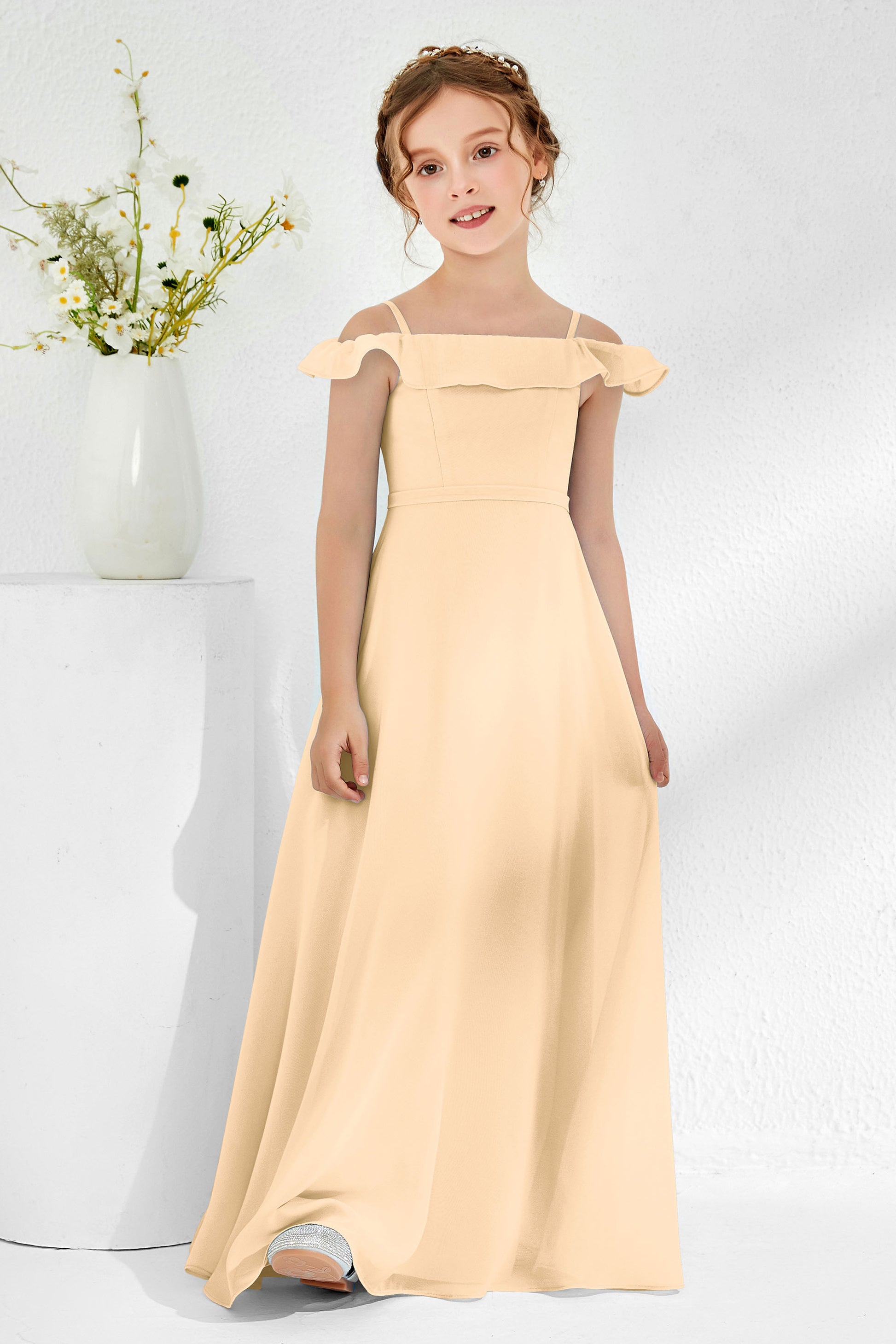 A-Line Off Shoulder Chiffon Junior Bridesmaid Dress – DUNTERY