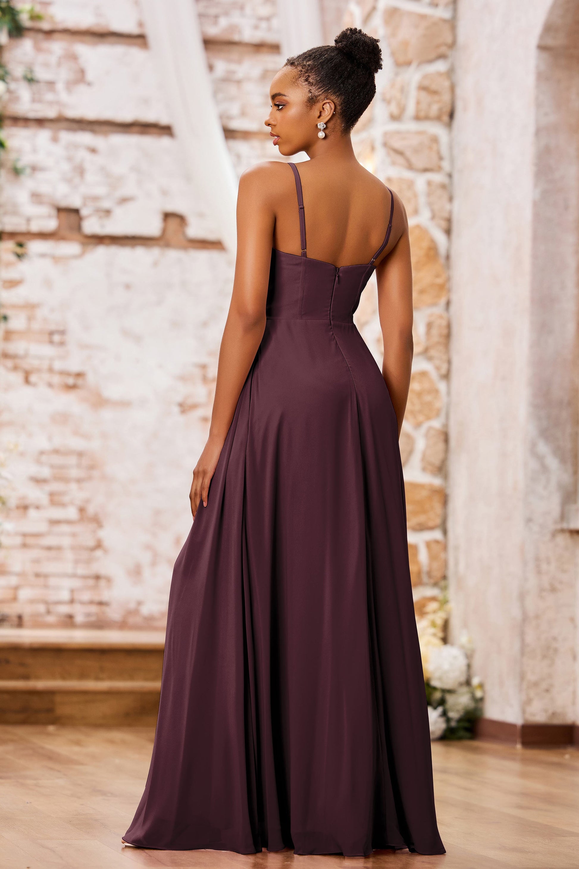 Spaghetti Straps Chiffon Long Dresses With Pockets – DUNTERY