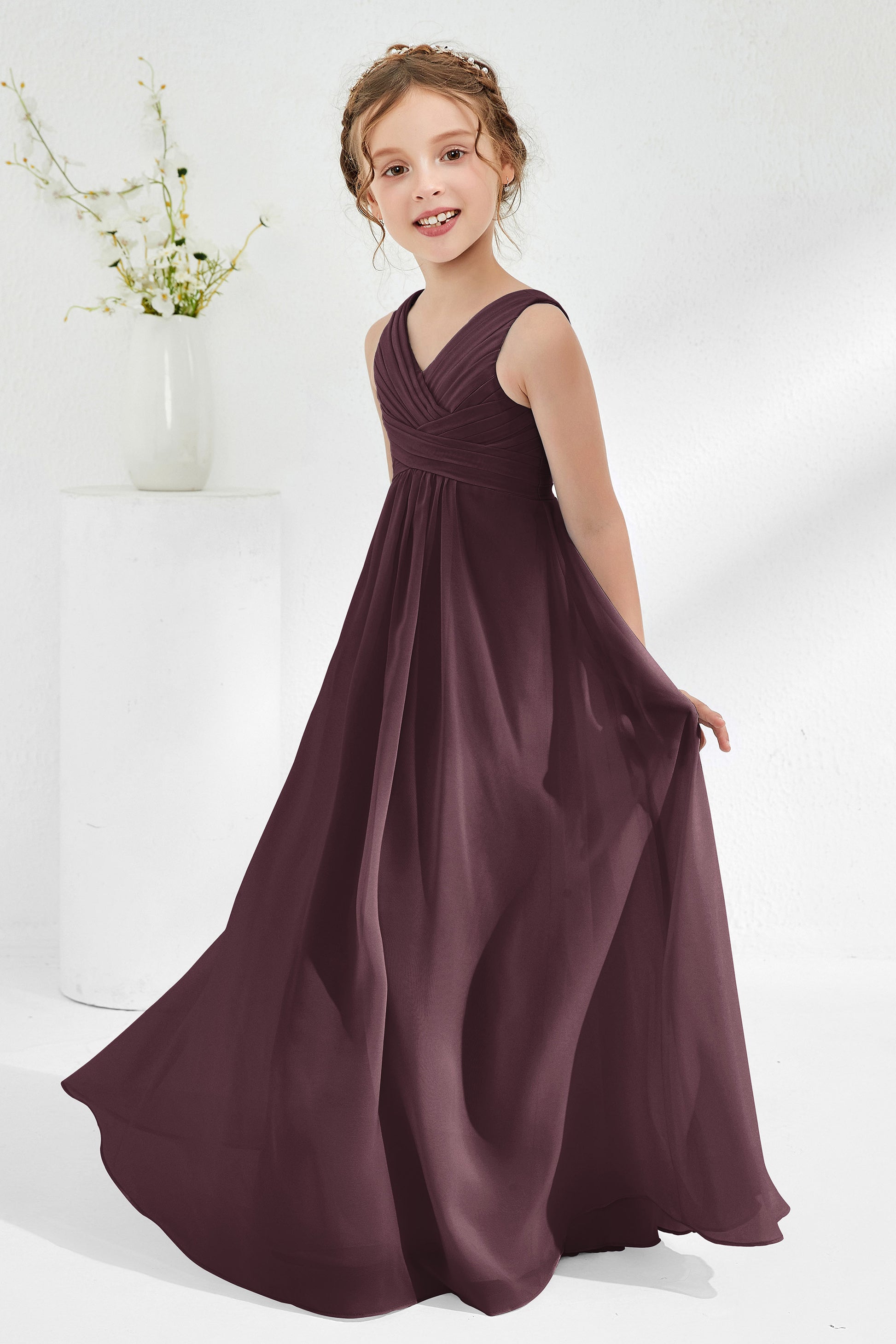 a line junior bridesmaid dress Sleeveless A Line Chiffon Lace Junior Bridesmaid Dress