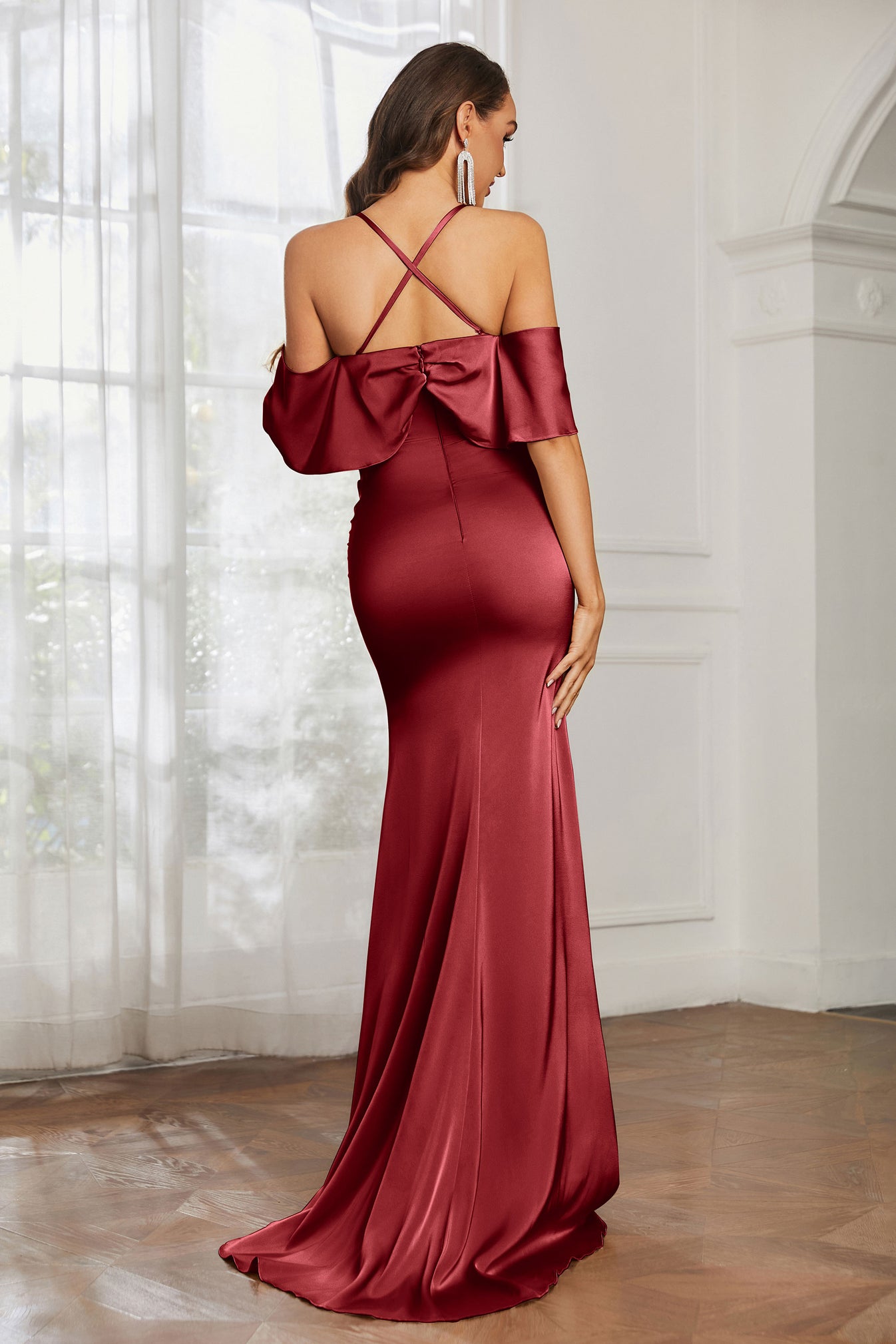 Sweetheart Neckline Flutter Sleeves Satin Prom Dress Lilac