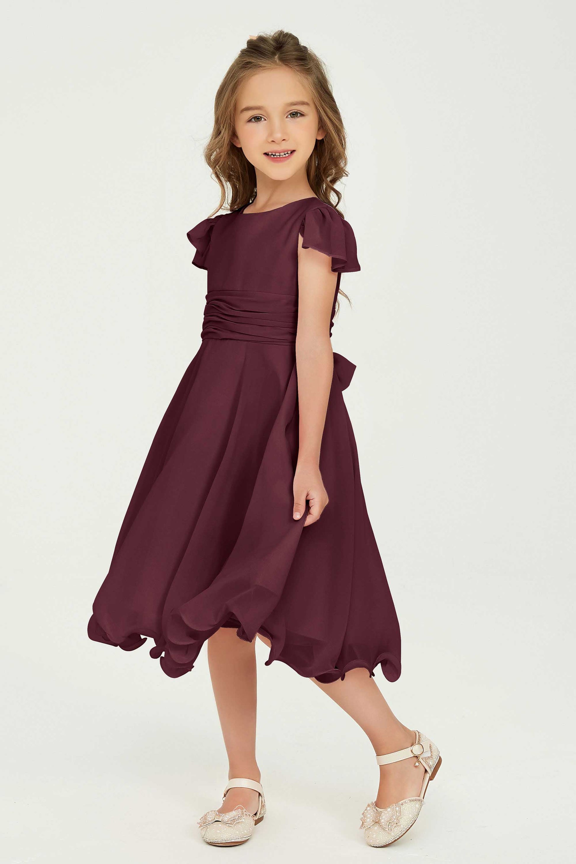 childrens bridesmaid dresses burgundy Big Girls Burgundy Beaded Flower Appliques Tulle Junior Bridesmaid Dress 8-16