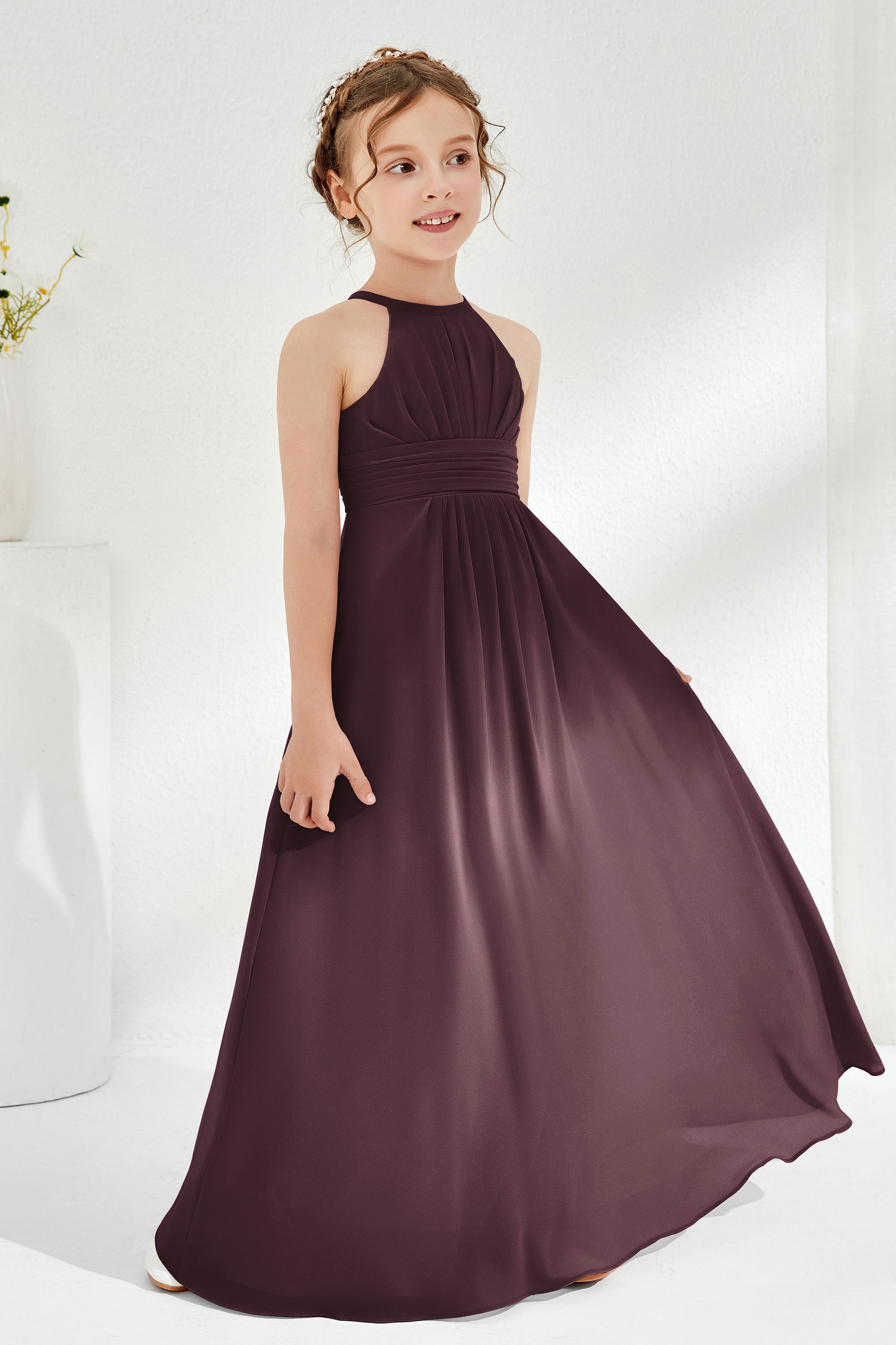 Duntery A-Line Halter Chiffon Sweet Junior Bridesmaid Dress, Cabernet Duntery A-Line Halter Chiffon Sweet Junior Bridesmaid Dress, Cabernet