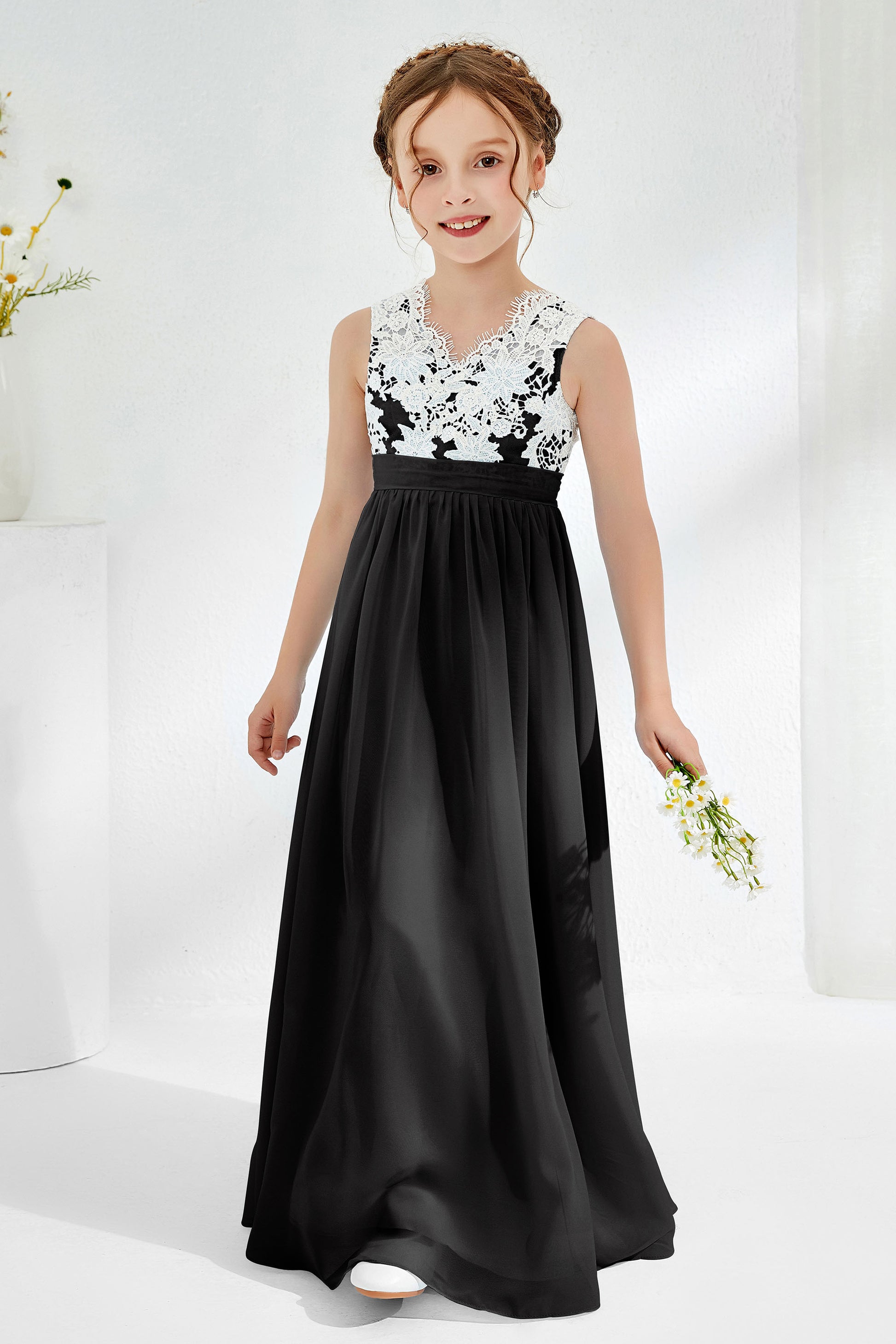 Lace Top Ruched Chiffon Junior Bridesmaid Dress – DUNTERY