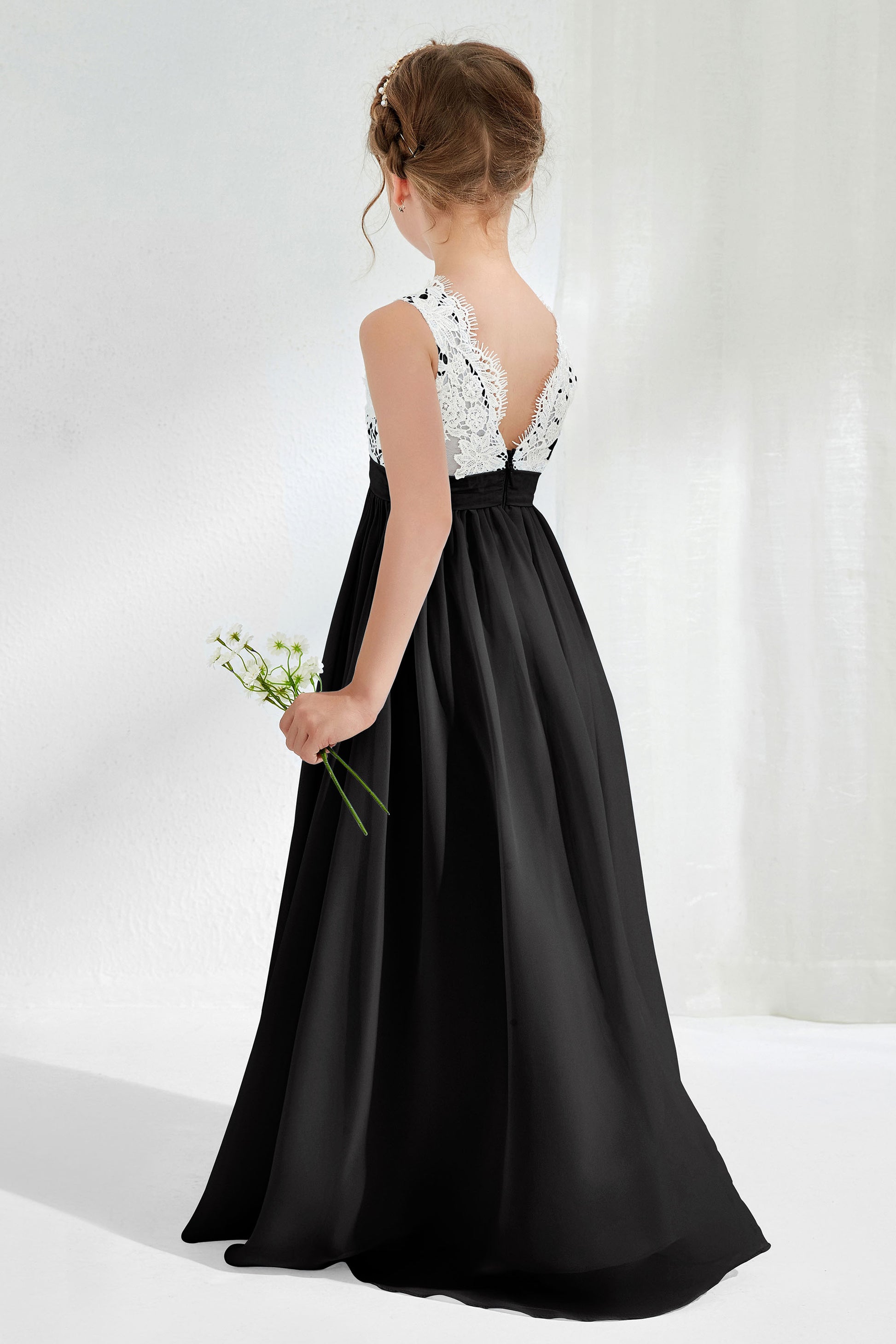 Lace Top Ruched Chiffon Junior Bridesmaid Dress – DUNTERY