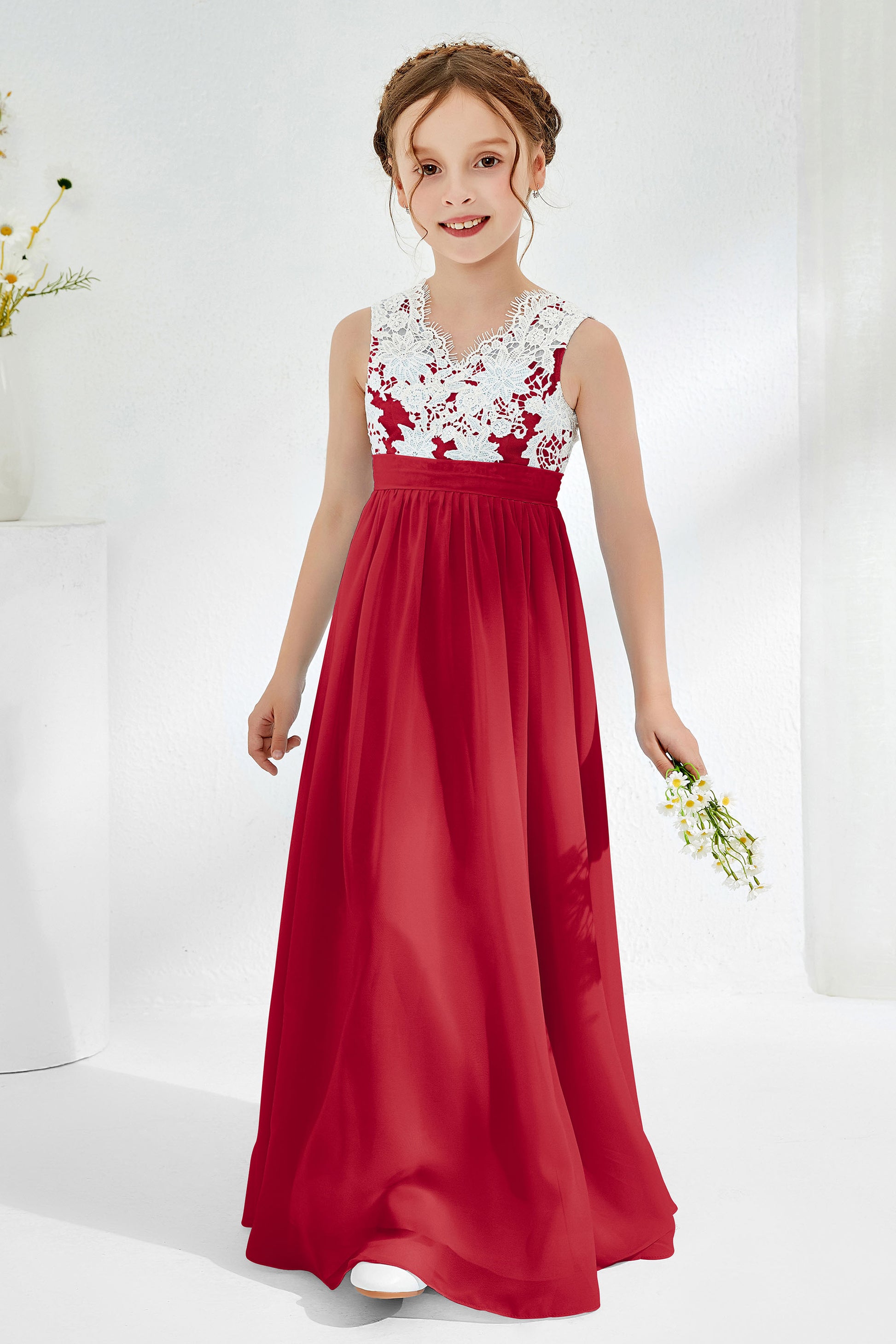 Lace Top Ruched Chiffon Junior Bridesmaid Dress – DUNTERY