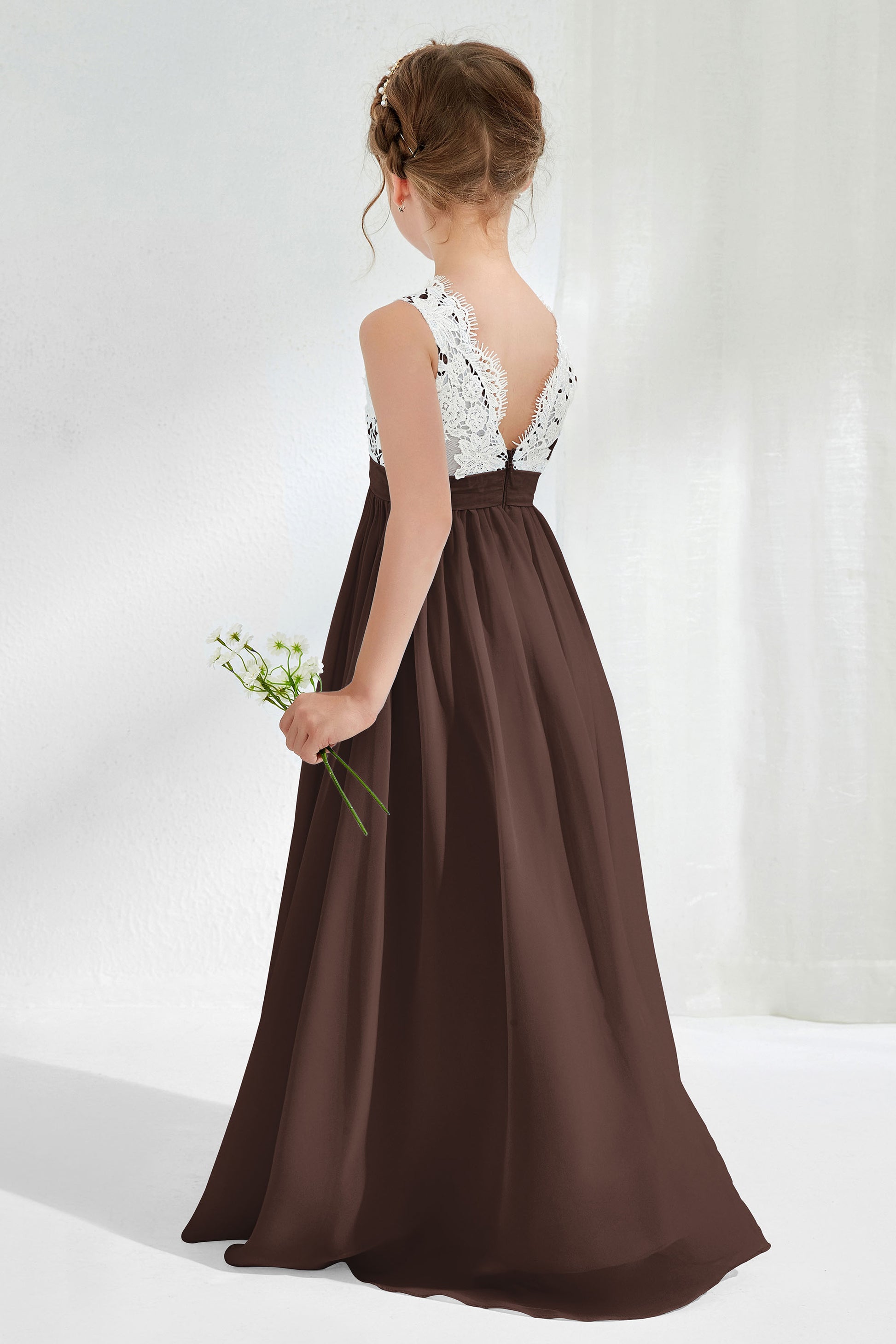 Lace Top Ruched Chiffon Junior Bridesmaid Dress – DUNTERY