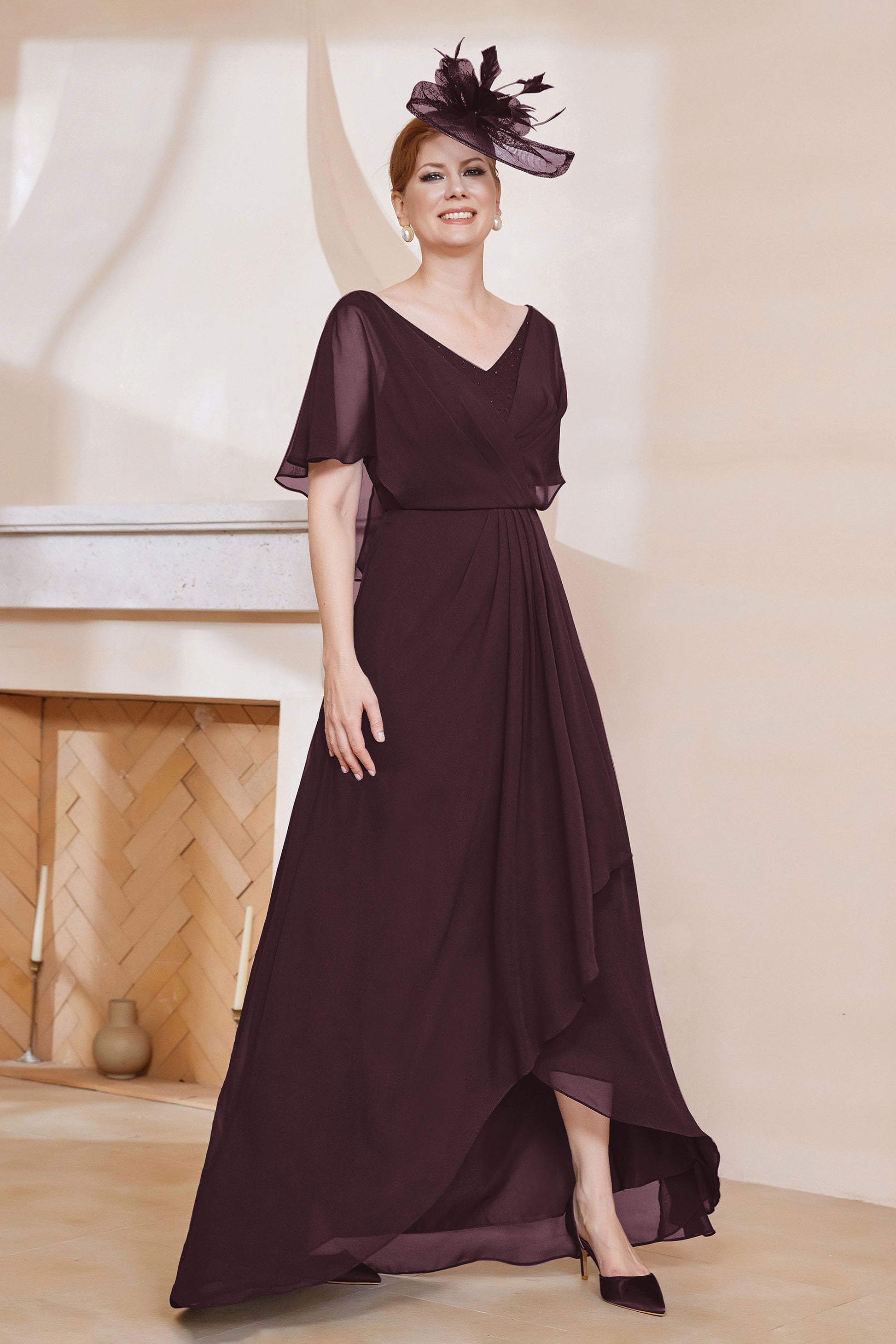 flutter sleeve chiffon dress Flutter Sleeve Chiffon V-Neck Bridesmaid Dress