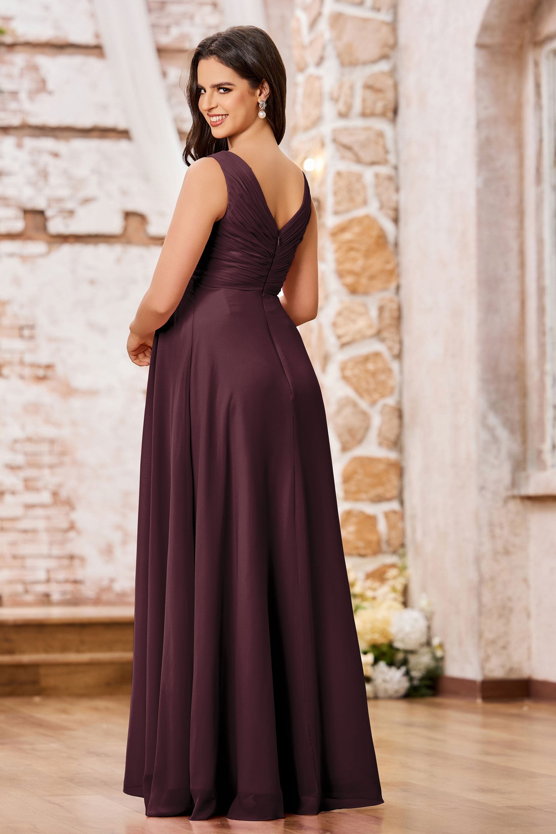 Duntery V-Neck Chiffon Maternity Empire Long Dresses, Rust Duntery V-Neck Chiffon Maternity Empire Long Dresses, Rust