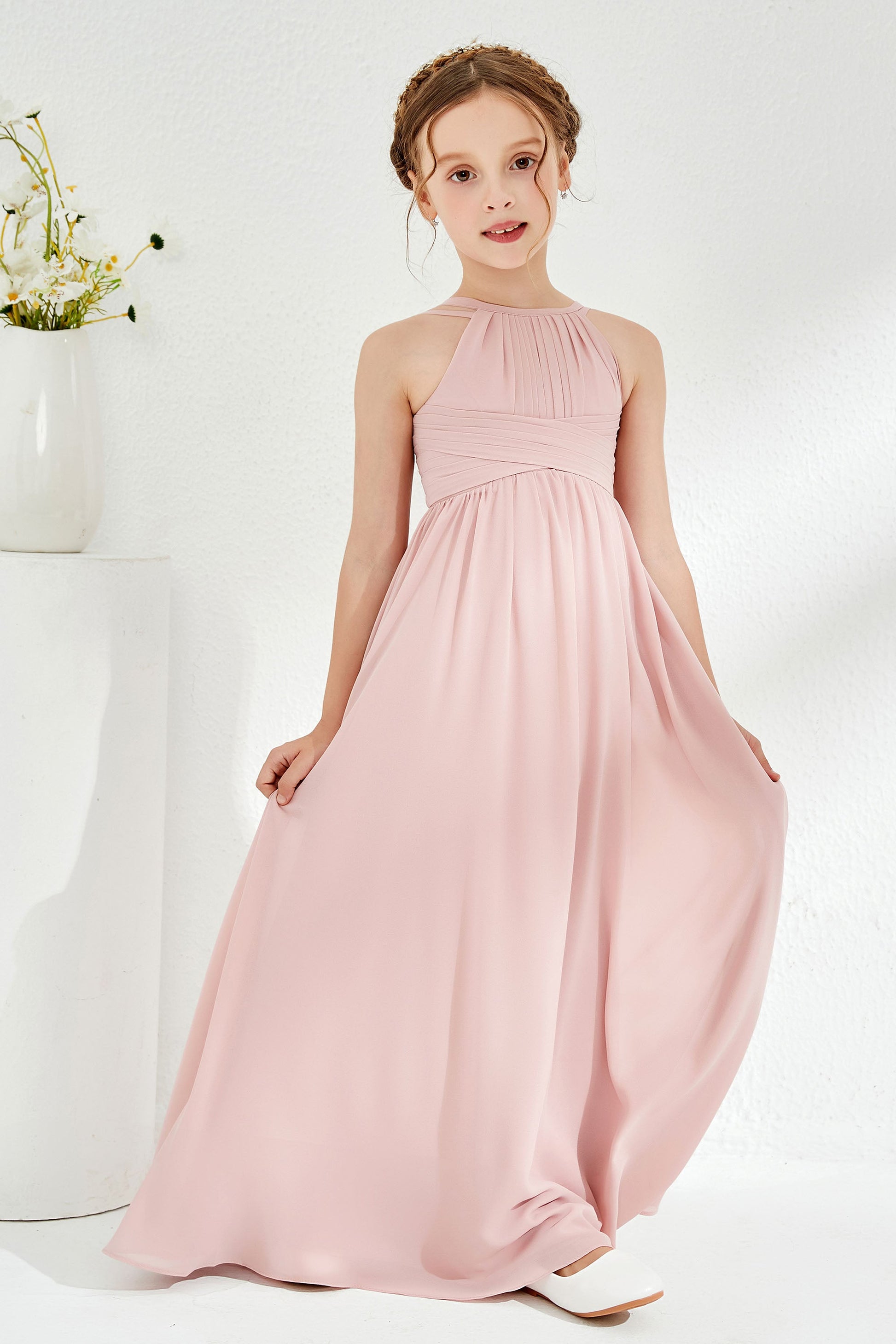 Soft Chiffon A-Line Pleated Junior Bridesmaid Dress – DUNTERY