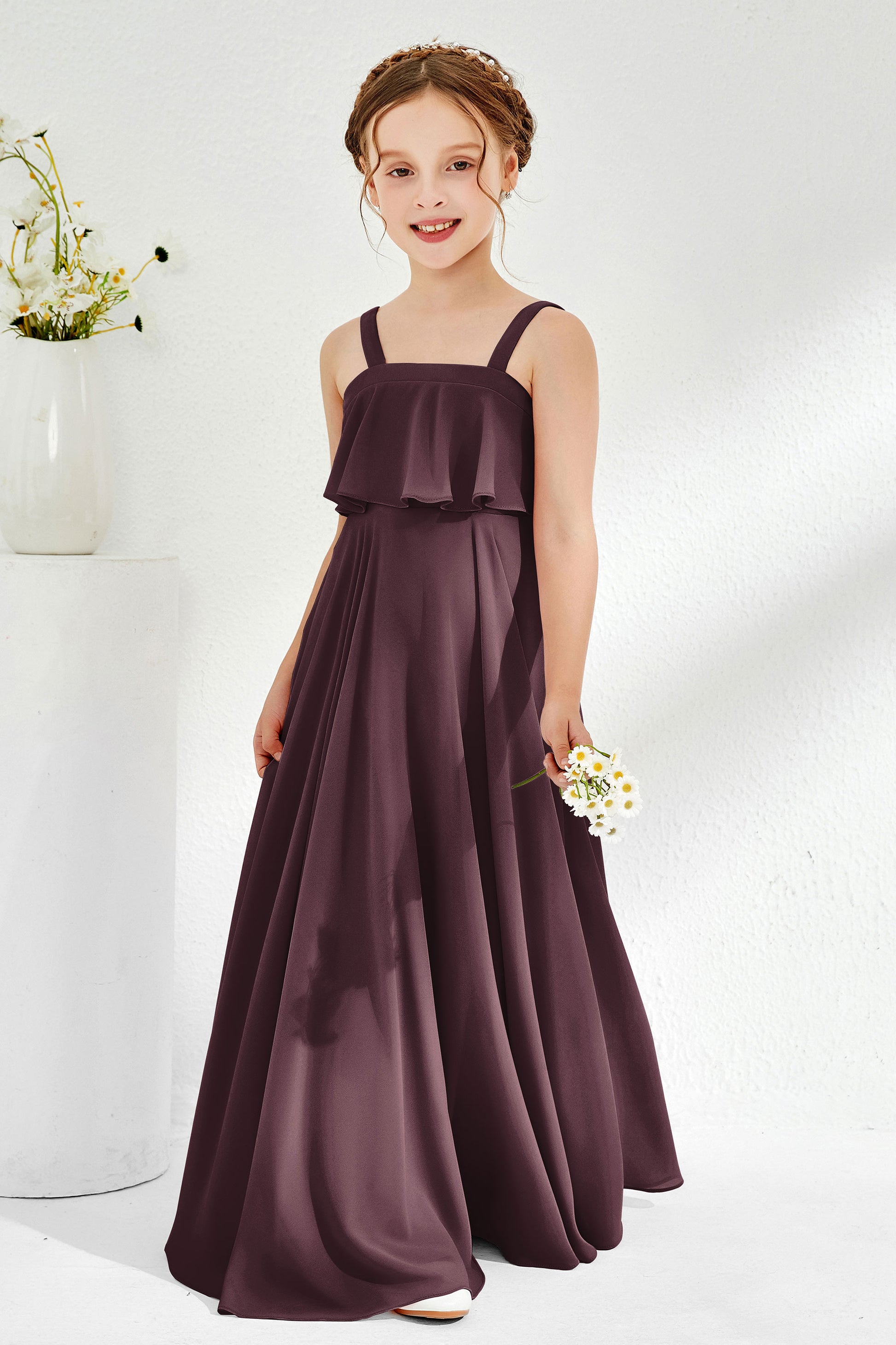 simple junior bridesmaid dresses Off-the-Shoulder Draped Wrap Satin Junior Bridesmaid Dress
