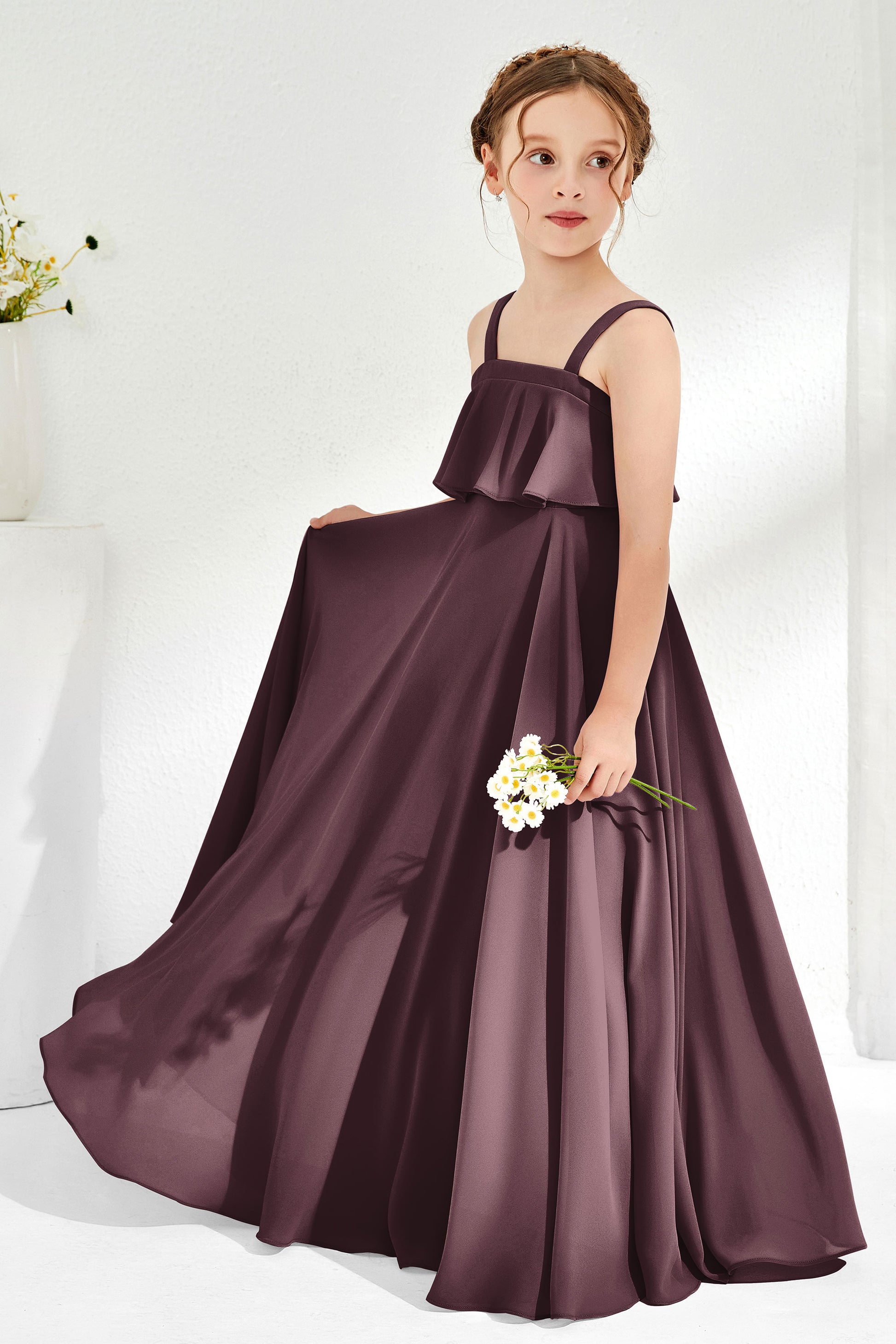 Square Neck Simple Junior Bridesmaid Dress With Ruffles DUNTERY Square Neck Simple Junior Bridesmaid Dress With Ruffles DUNTERY