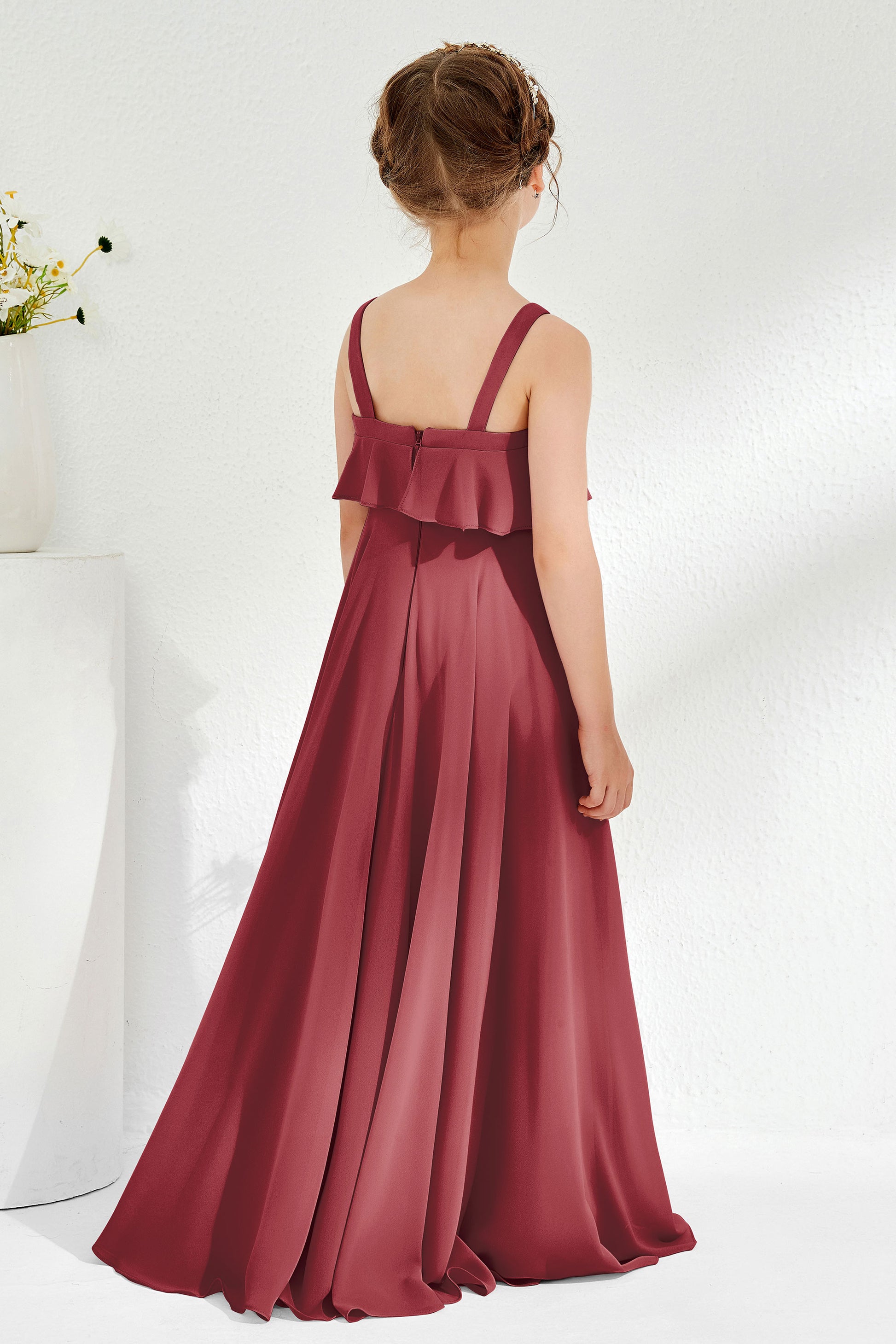 Square Neck Simple Junior Bridesmaid Dress With Ruffles – DUNTERY