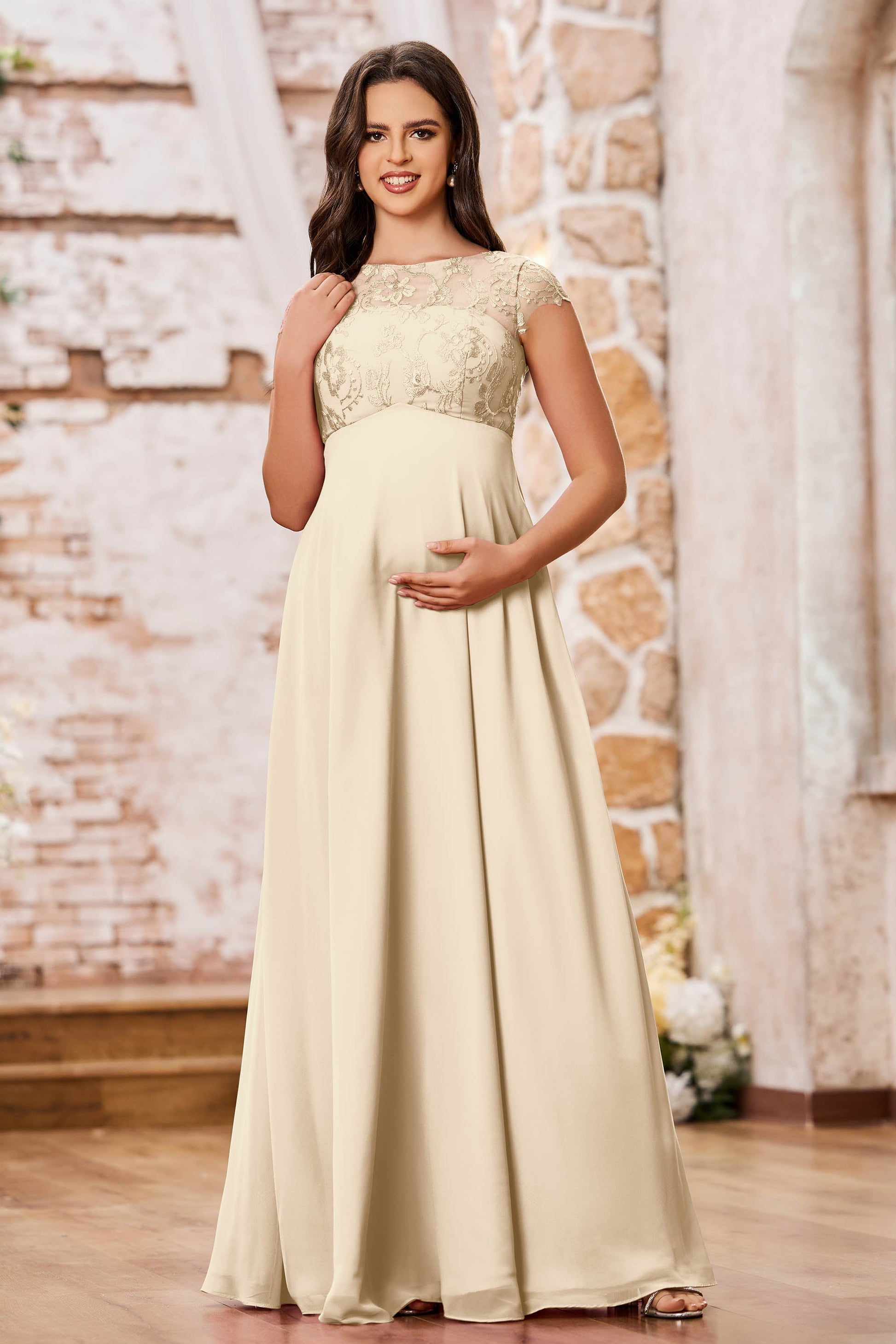 Illusion Neck Empire Chiffon Maternity Long Dresses – DUNTERY