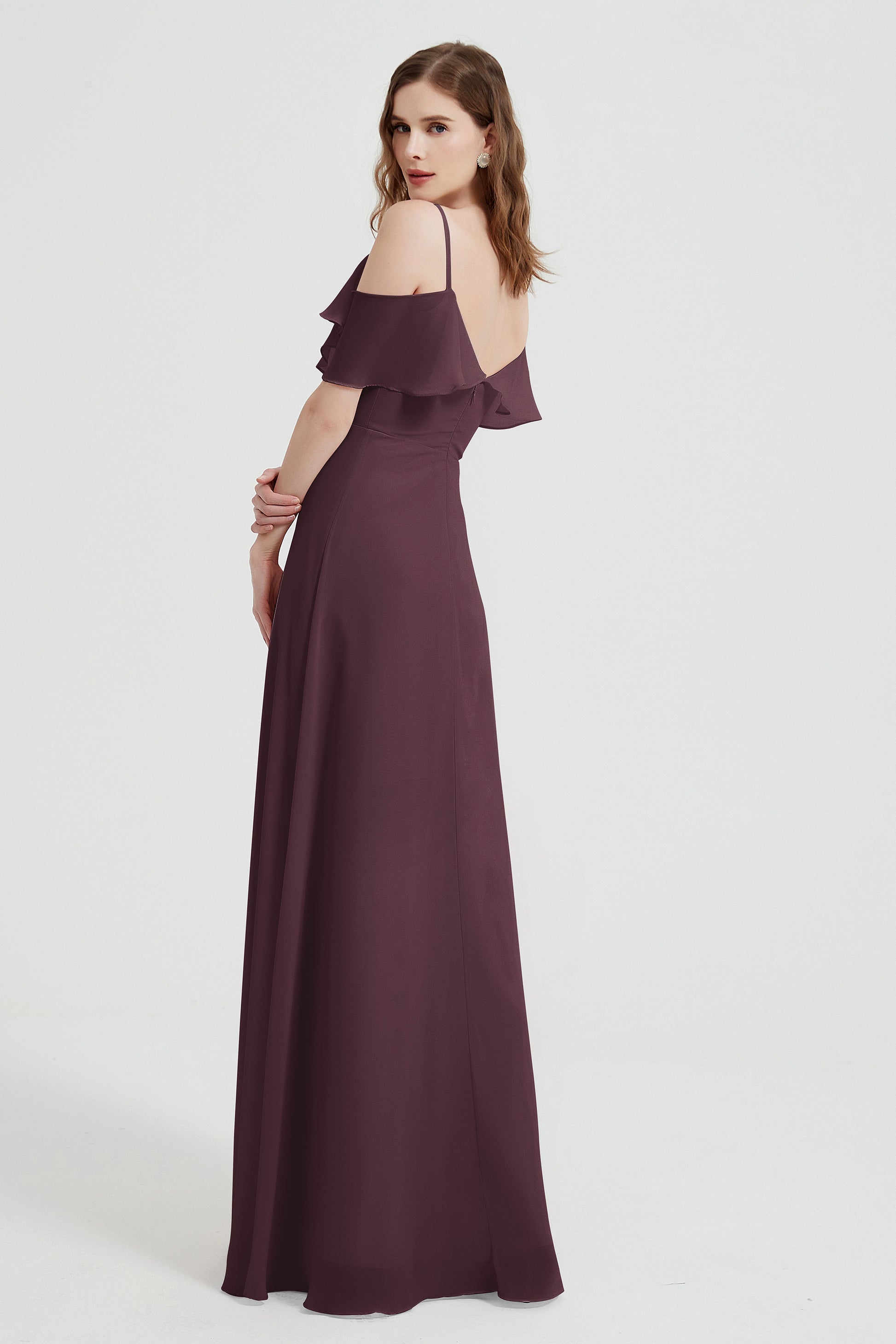 Off Shoulder Chiffon Long Bridesmaid Dress With Ruffle DUNTERY Off Shoulder Chiffon Long Bridesmaid Dress With Ruffle DUNTERY