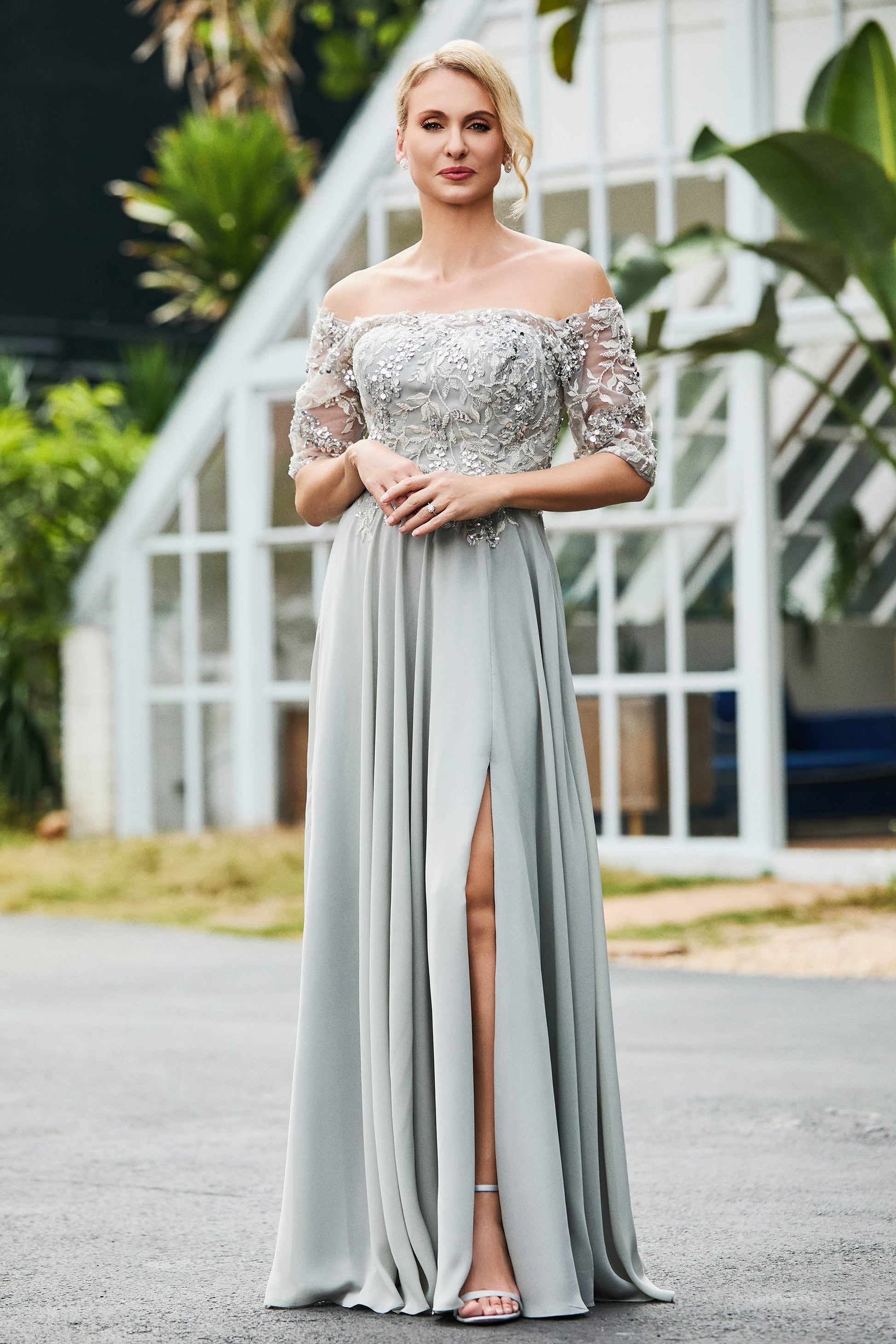 half sleeve evening dresses Shop 2019 Half Sleeves Off-the-shoulder Black A-line Evening Dress With Lace Appliques & Slit