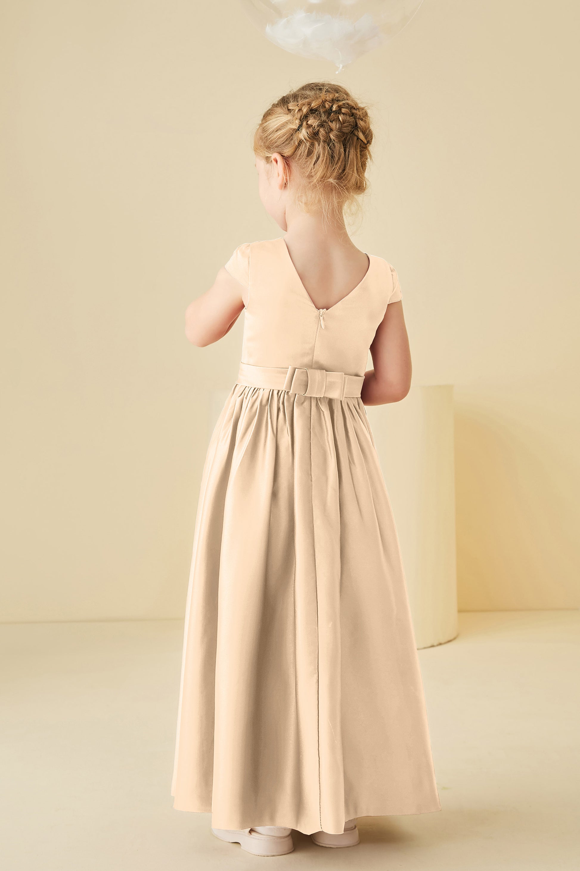 Jewel Cap Sleeves Satin Junior Bridesmaid Dress – DUNTERY