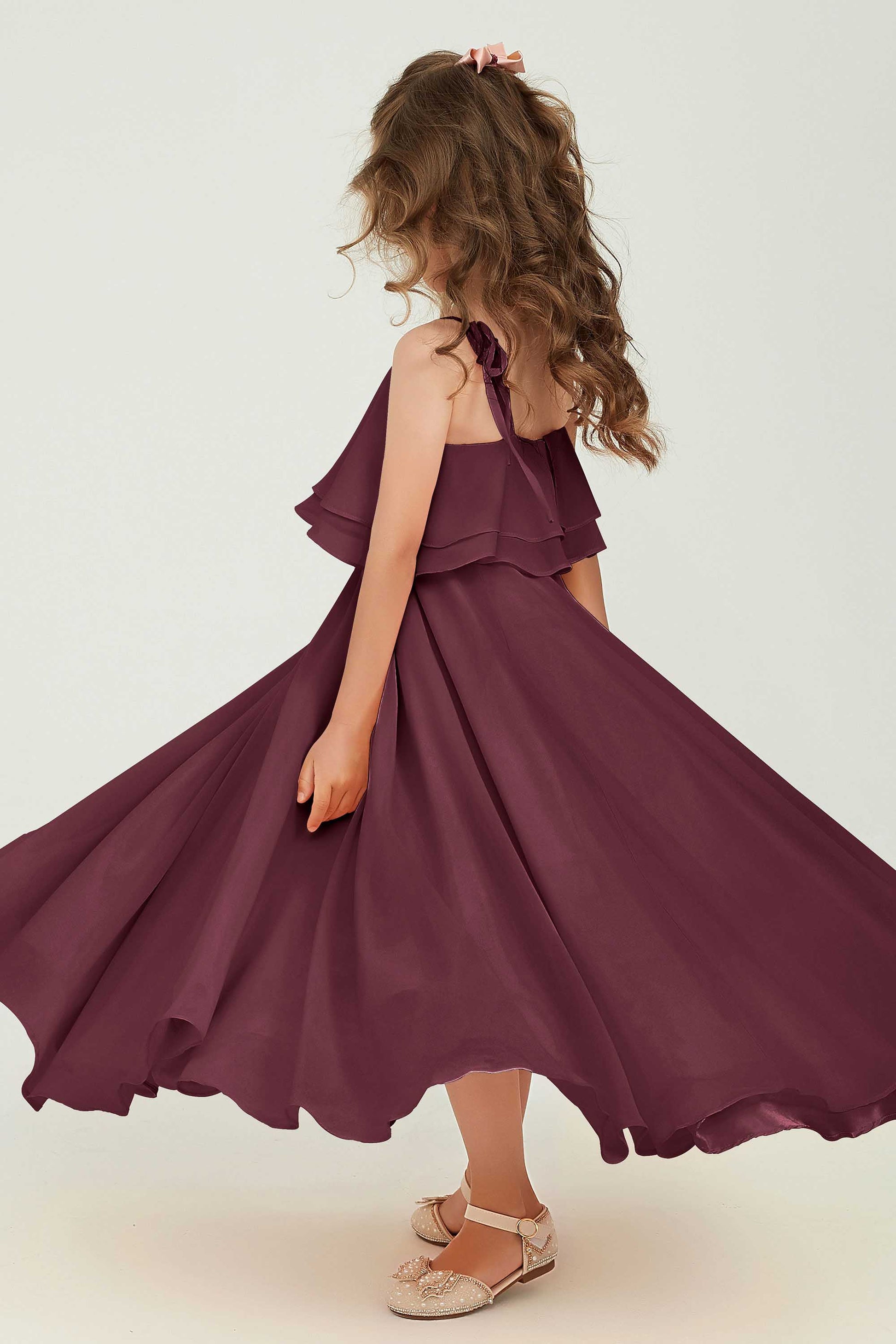 Duntery Floor-Length Junior Chiffon Bridesmaid Dress Delicate Spaghetti Straps, Cabernet Duntery Floor-Length Junior Chiffon Bridesmaid Dress Delicate Spaghetti Straps, Cabernet