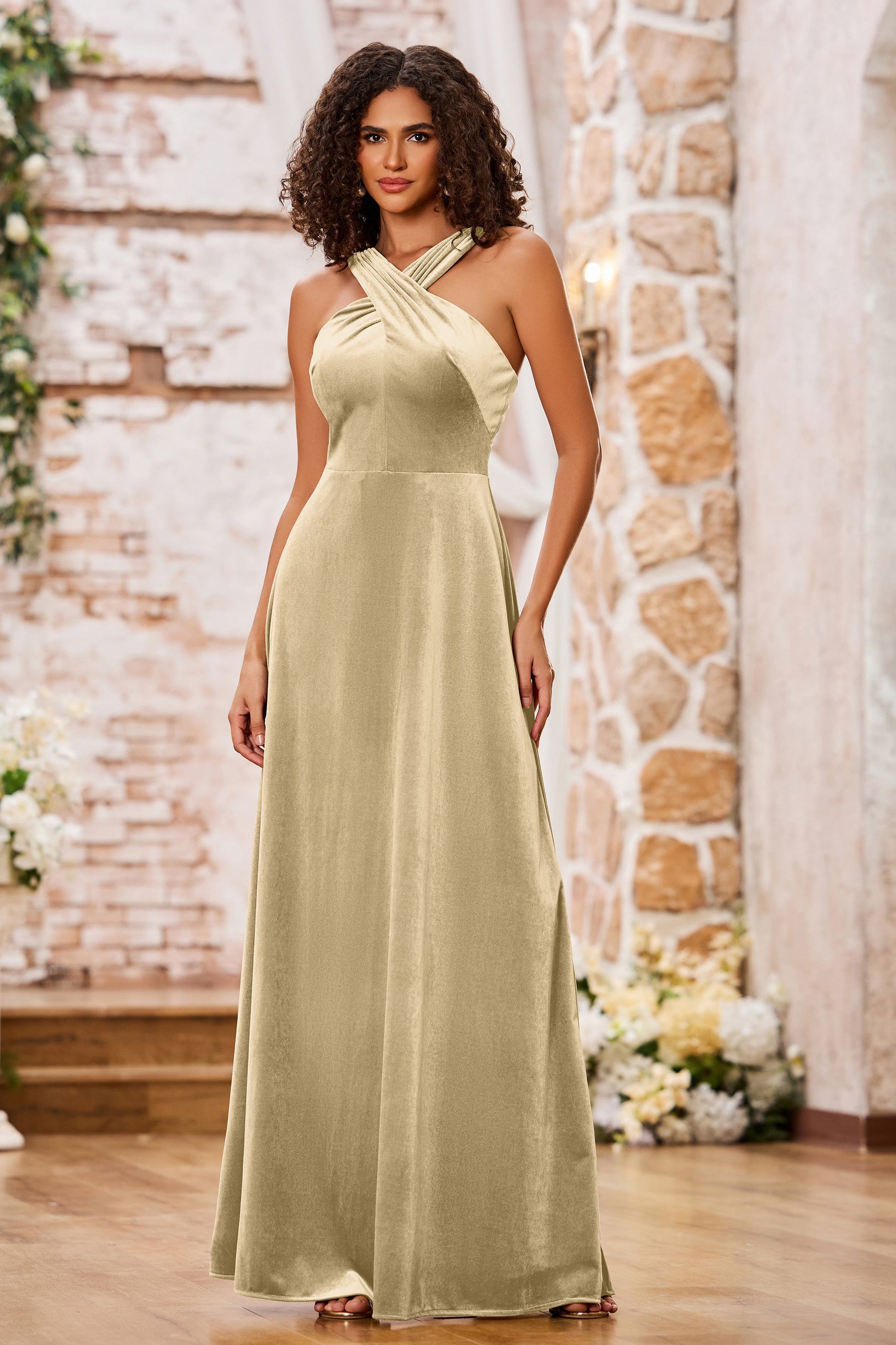 Grecian Neck Sheath Velvet Floor-Length Dresses – DUNTERY