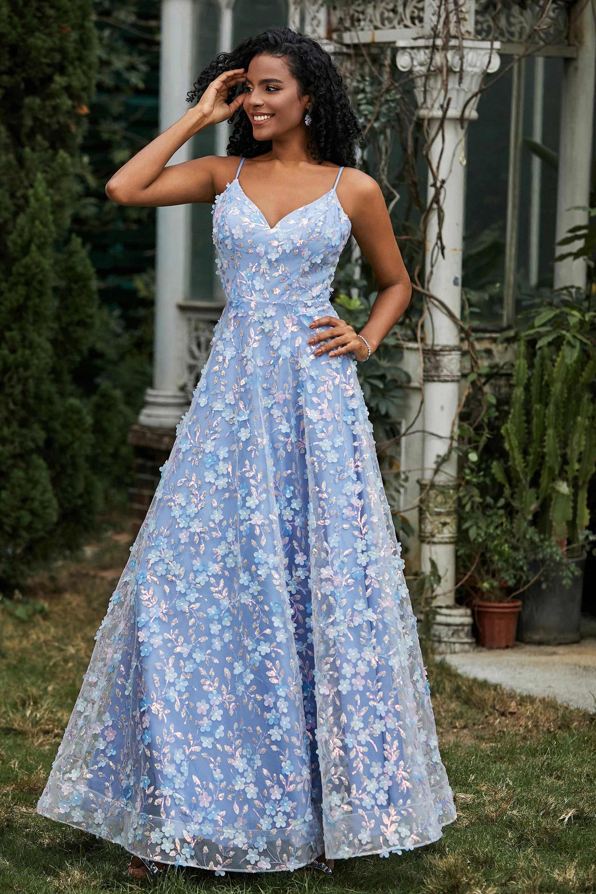 Duntery V-neck Flowers Long Lace Dress, Candy-Pink Duntery V-neck Flowers Long Lace Dress, Candy-Pink