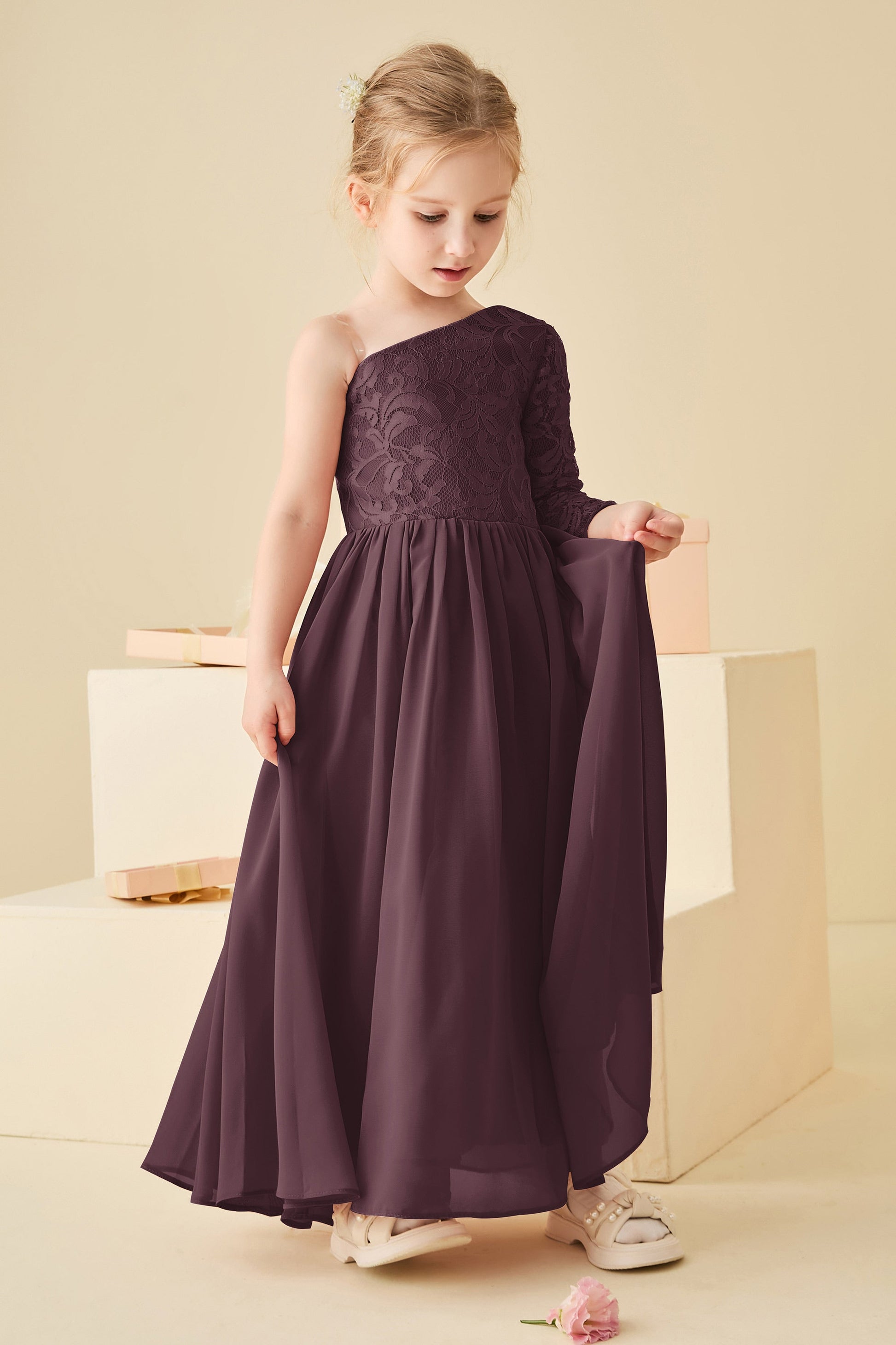 lace top bridesmaid dress 2023 Black High-low Lace Top Bridesmaid Dress Sassymyprom