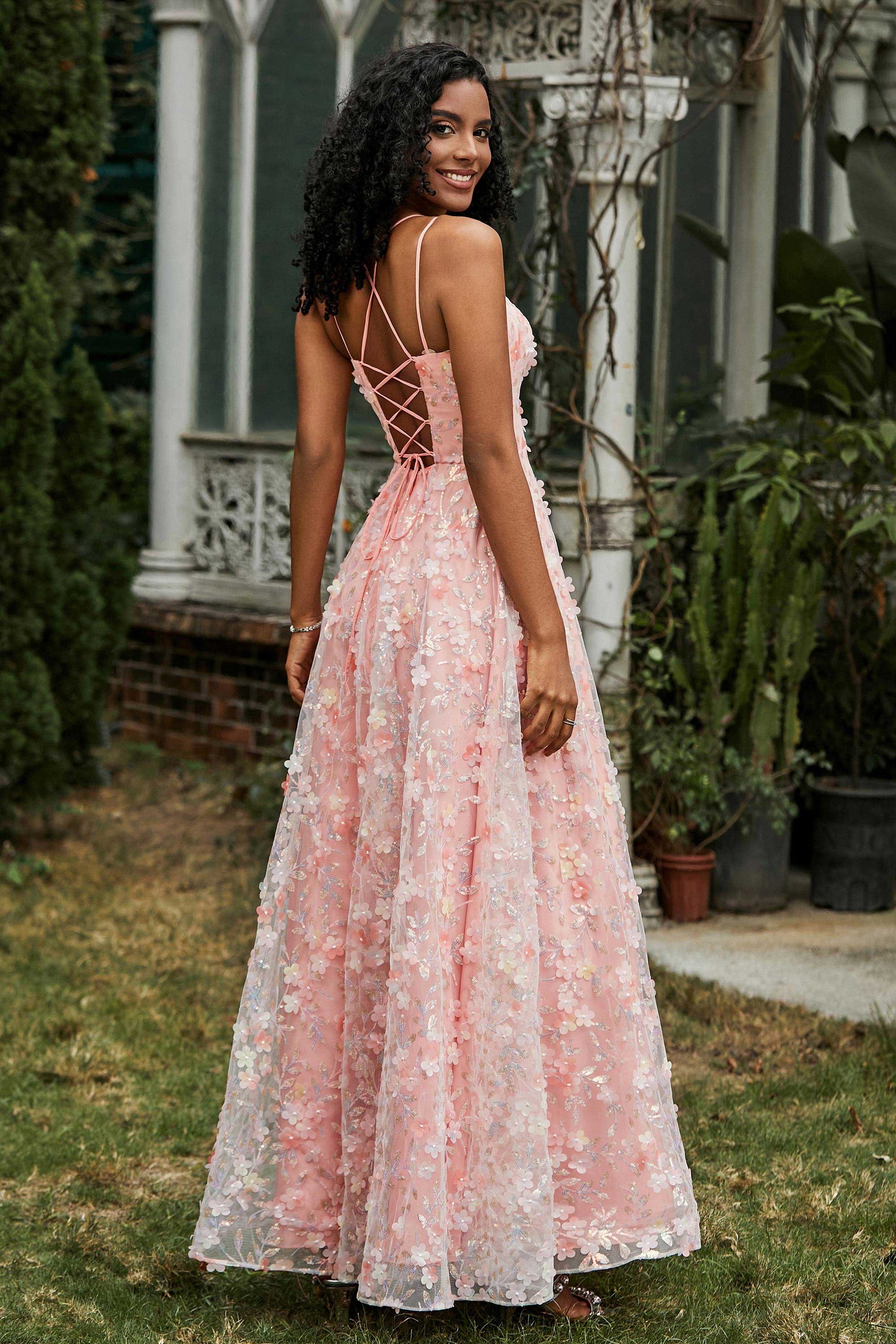 Duntery Double Straps Flowers Floor-Length Dress, Daffodil Duntery Double Straps Flowers Floor-Length Dress, Daffodil