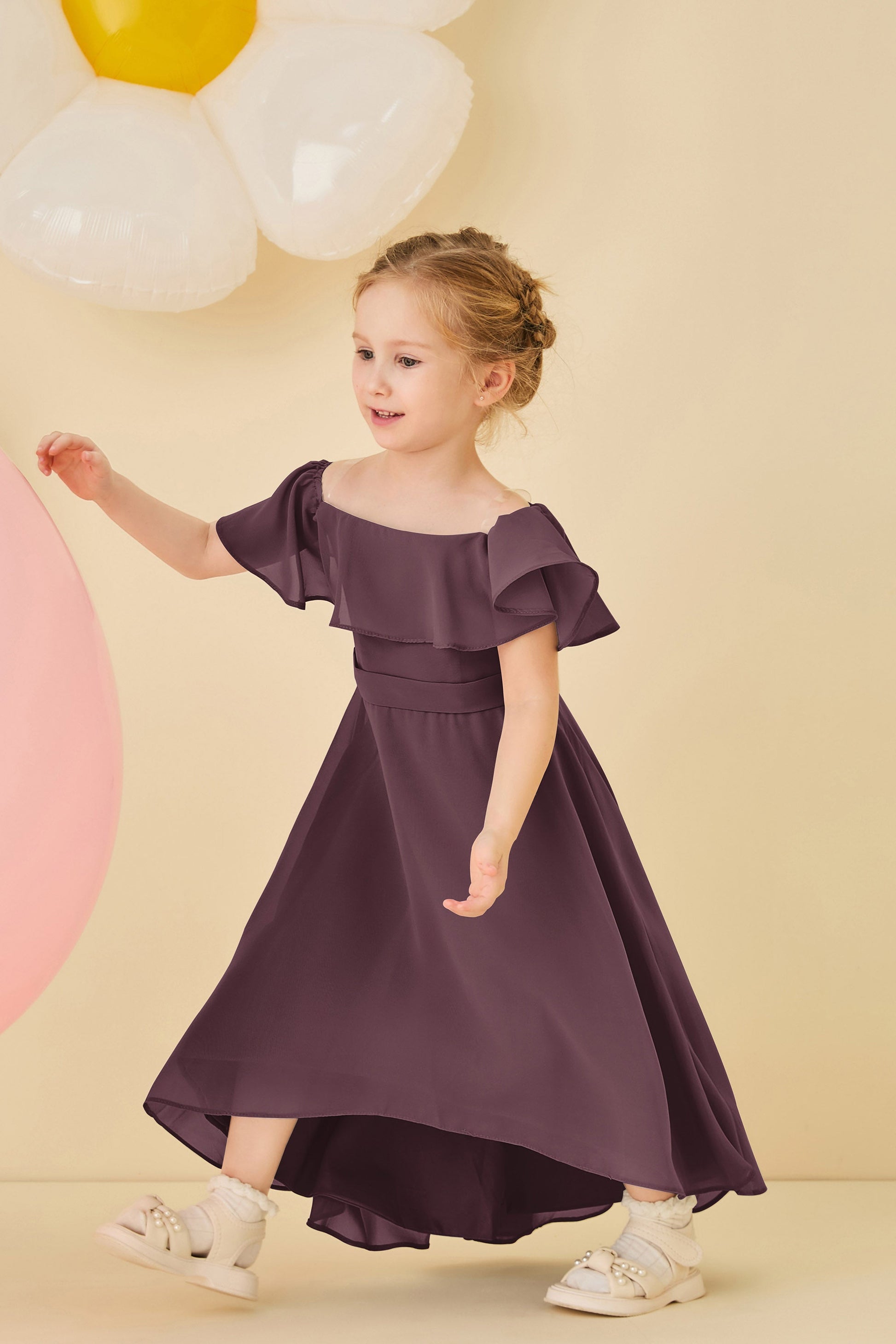Boho Ruffled Asymmetrical Chiffon Junior Bridesmaid Dress – DUNTERY