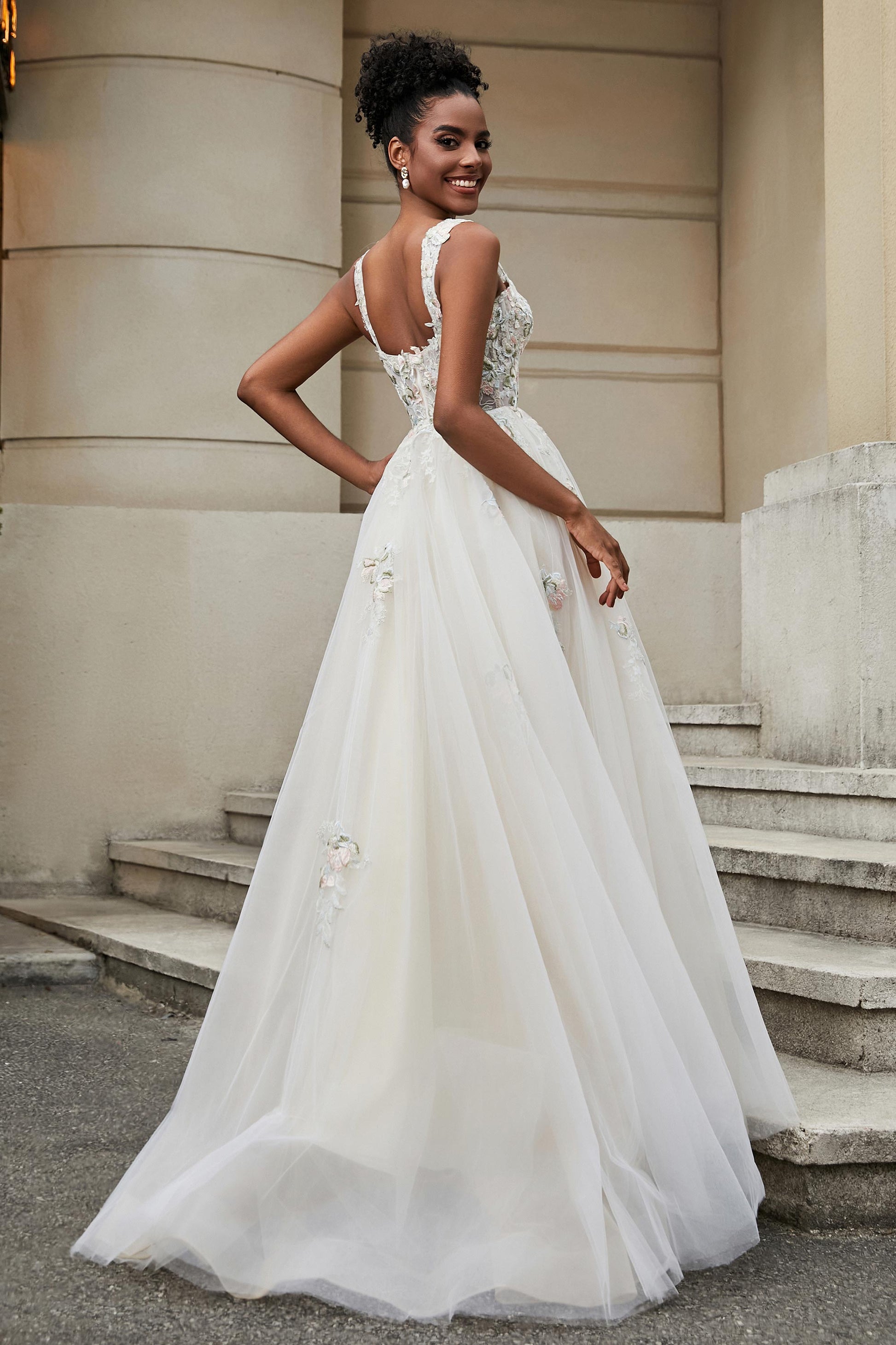 Duntery A-Line Applique Tulle Wedding Dress, Ivory Duntery A-Line Applique Tulle Wedding Dress, Ivory