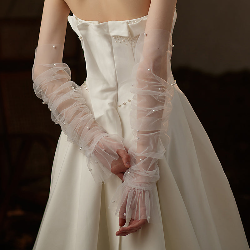 Duntery Long Tulle Bridal Gloves with Pearls Duntery Long Tulle Bridal Gloves with Pearls