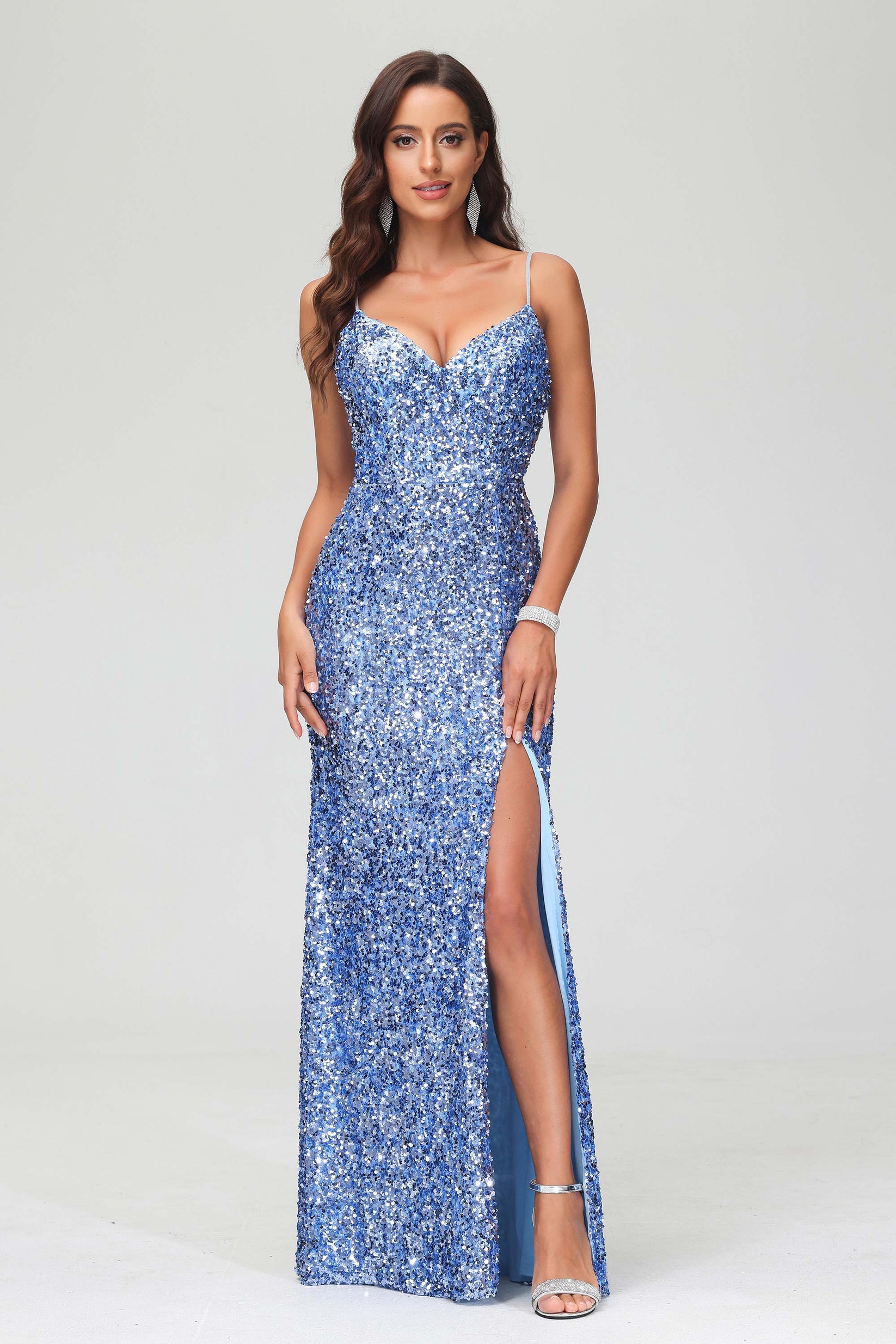 Sheath V-Neck Sequin Floor-Length Evening Dresses main image 0