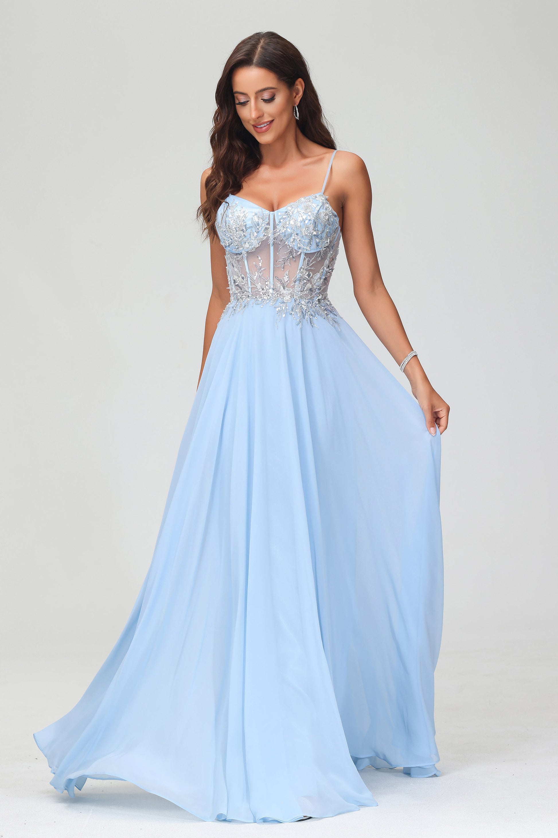 Duntery Sweetheart Applique A-Line See-Through Chiffon Maxi Dress Duntery Sweetheart Applique A-Line See-Through Chiffon Maxi Dress