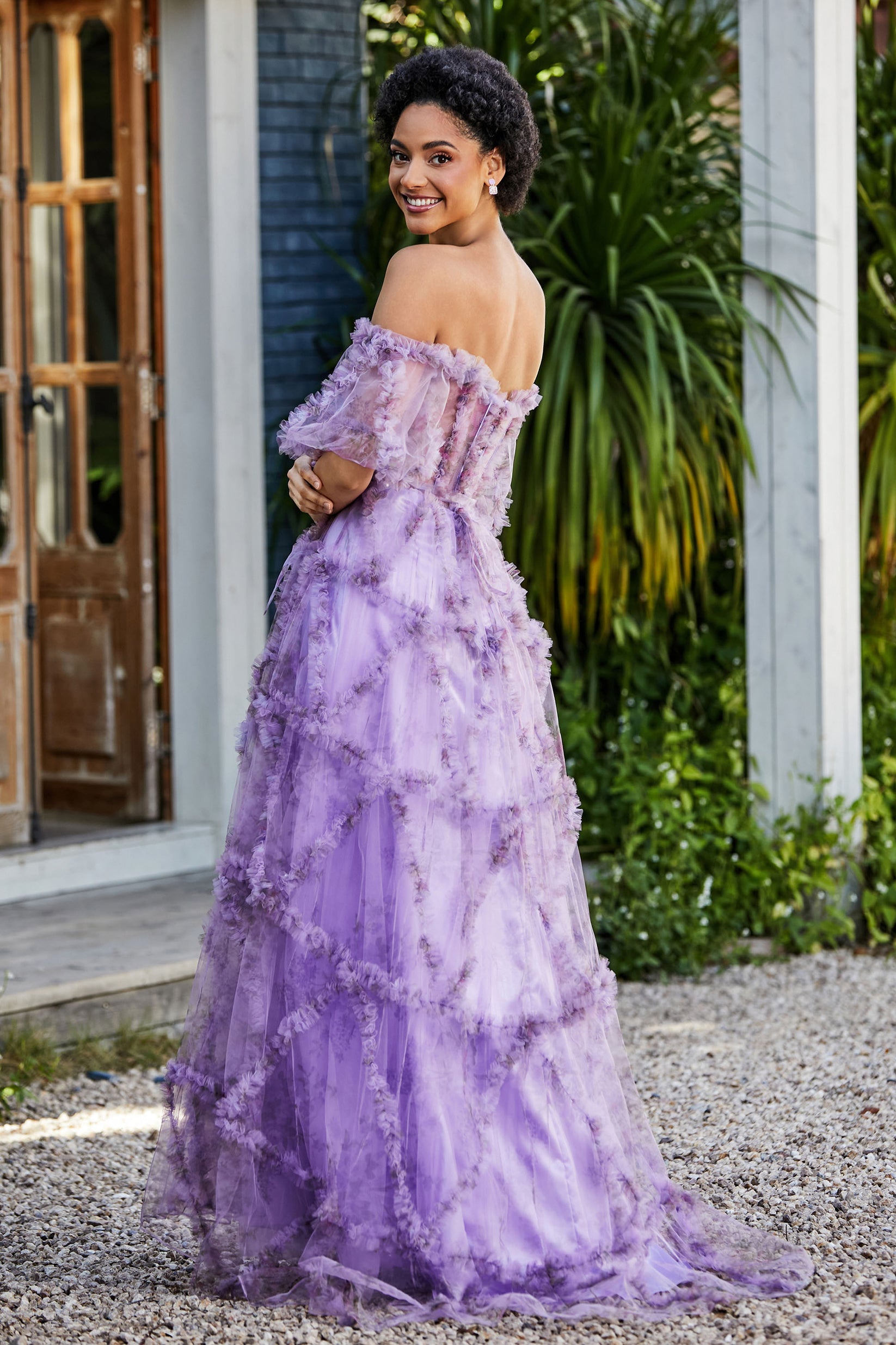 Open Back Ruffle Ruched Tulle Gown – DUNTERY