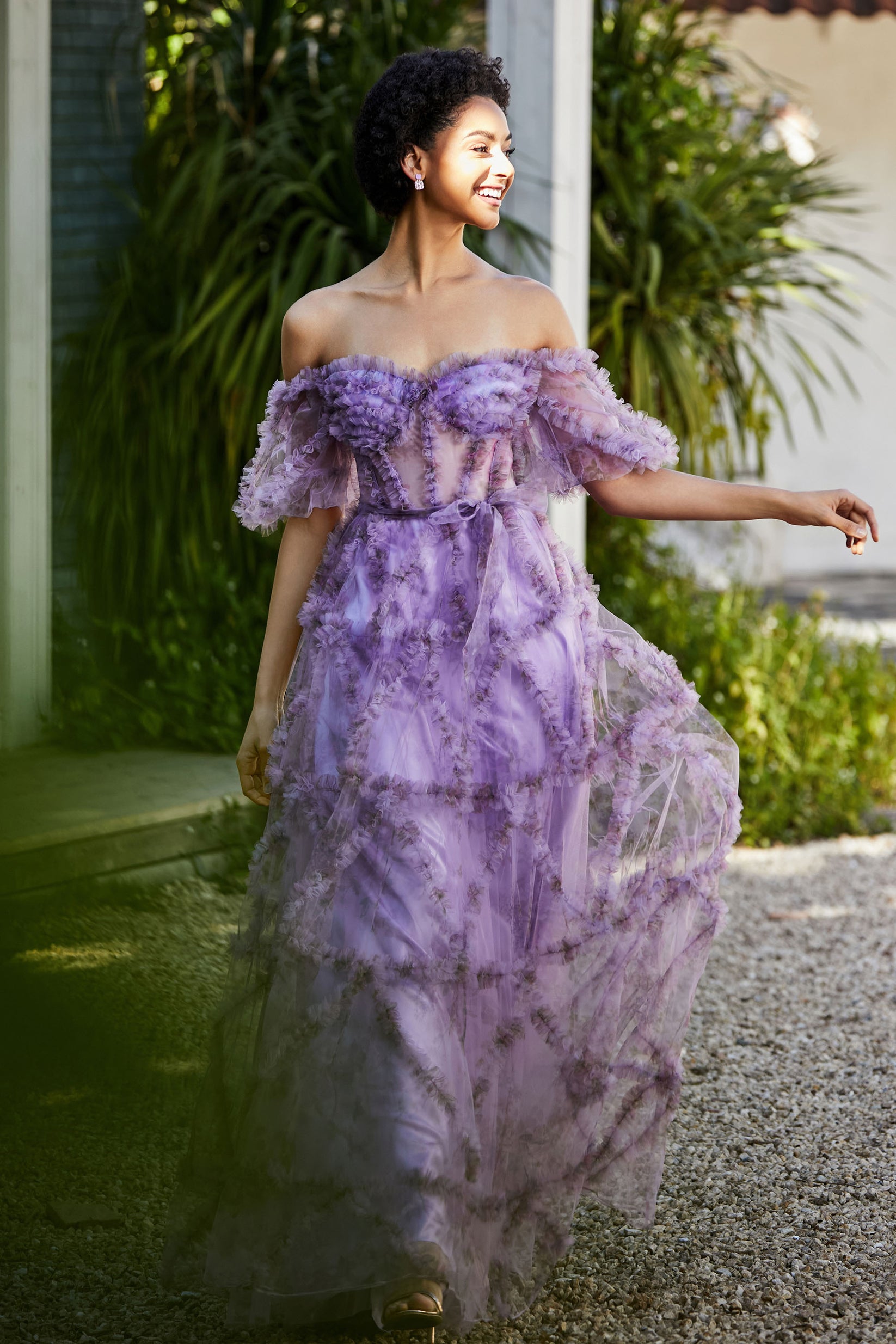 Open Back Ruffle Ruched Tulle Gown – DUNTERY